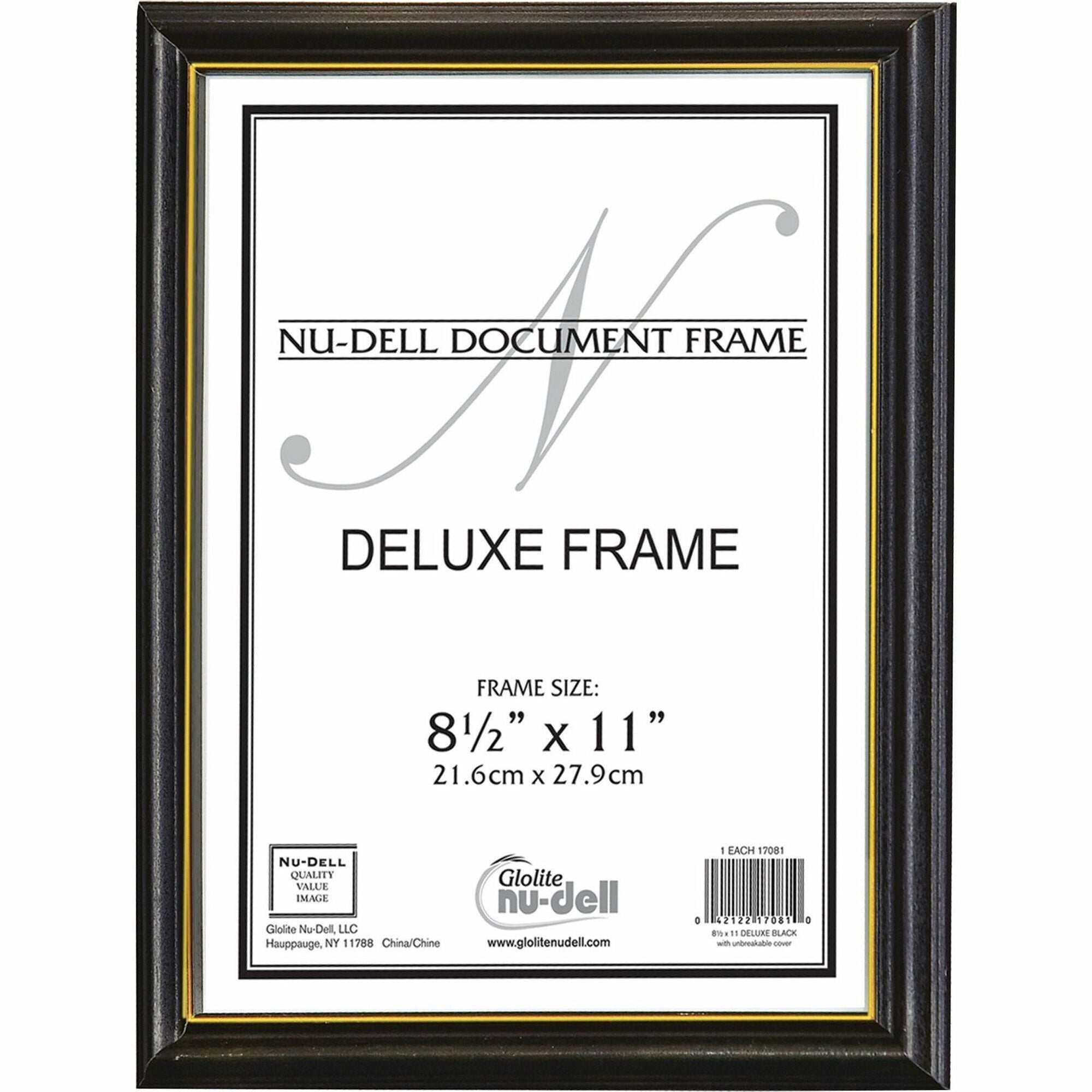 nudell Document Frame - 8.50" x 11" Frame Size - Vertical, Horizontal - Unbreakable, Hanger - 1 Each - Plastic, Wood - Wood Grain, Black -