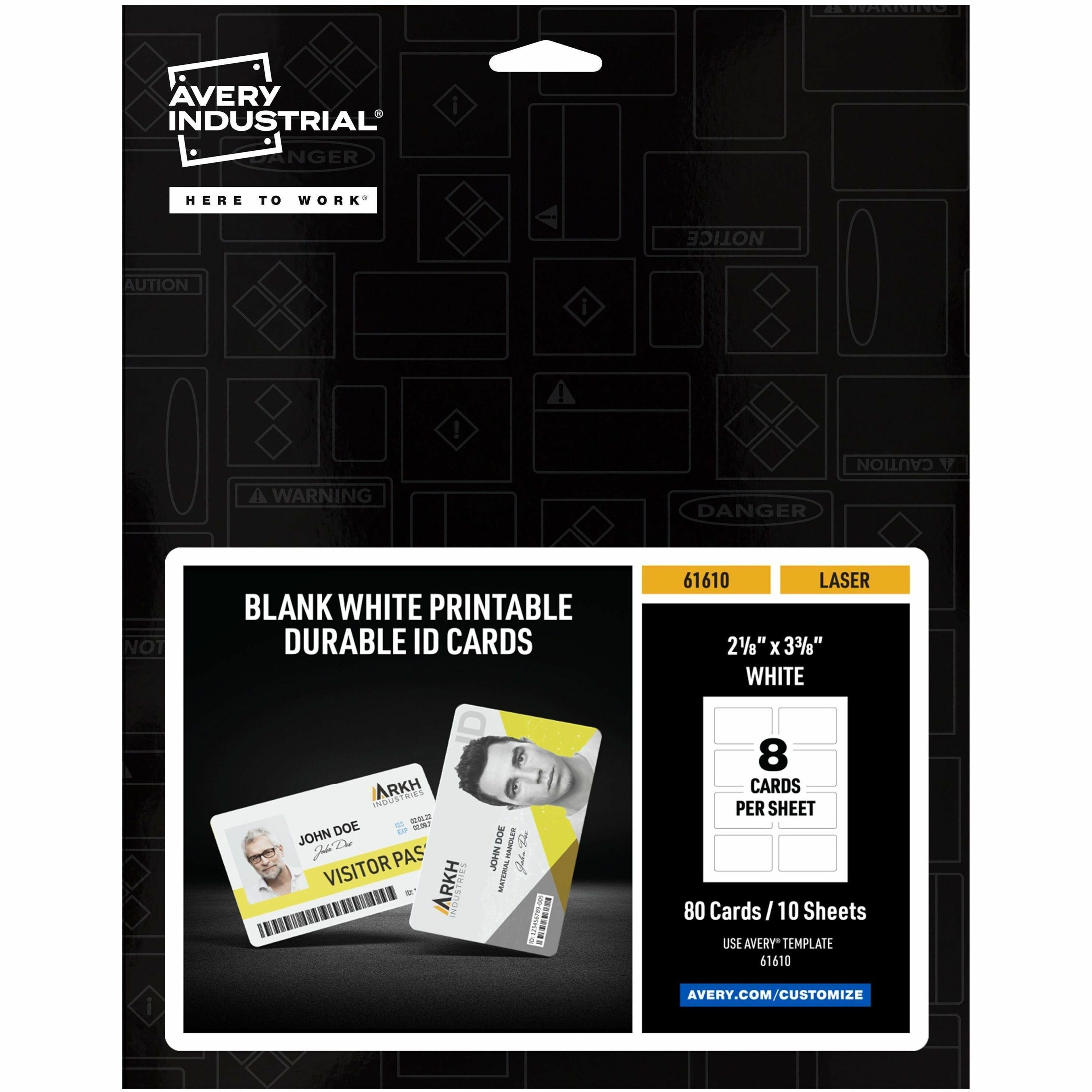Avery ID Card - 80 Packaged Quantity - 3.4" Width x 2.1" Height - Rectangular Shape - Double Sided - Durable, Hand Writable, Printable, Water Proof, Chemical Resistant, Abrasion Resistant, Tear Resistant, UV Resistant - PET - White - 1