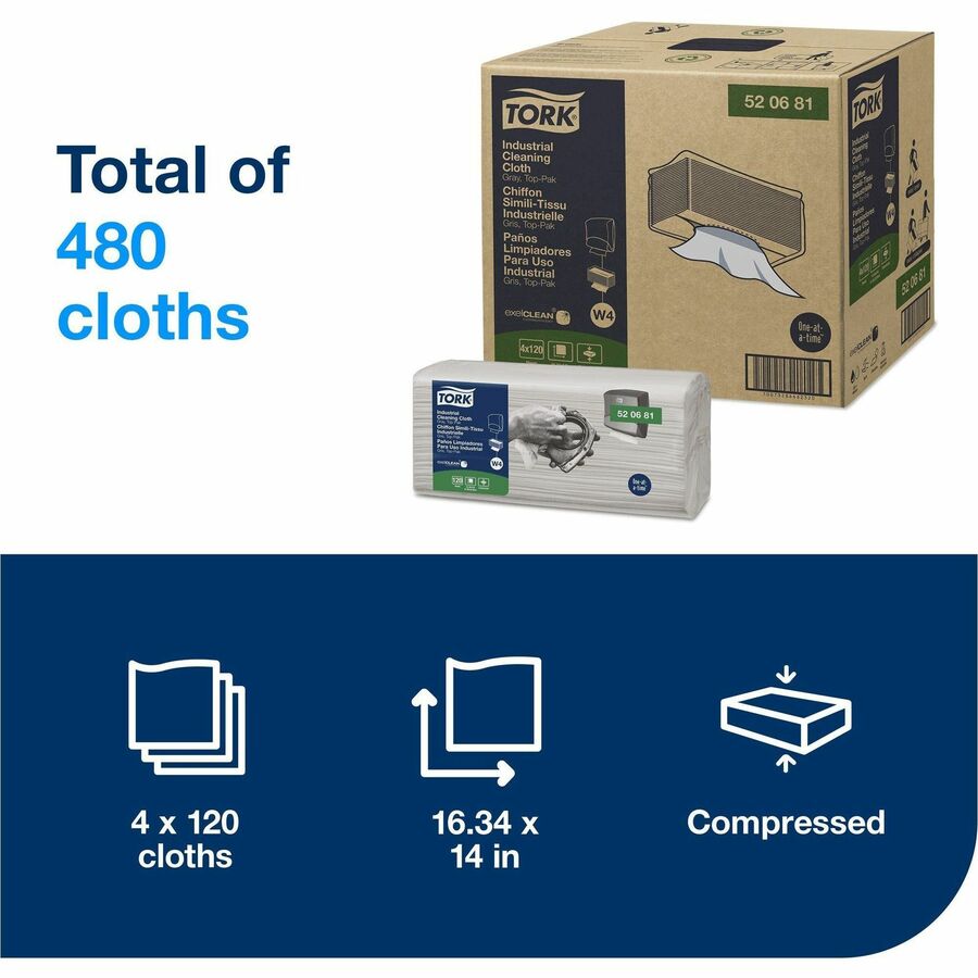tork-industrial-cleaning-cloth-gray-w4-1-ply-1398-x-1634-gray-cellulose-polyester-polypropylene-soft-flexible-disposable-absorbent-non-scratching-embossed-for-multipurpose-120-pack_trk520681 - 2