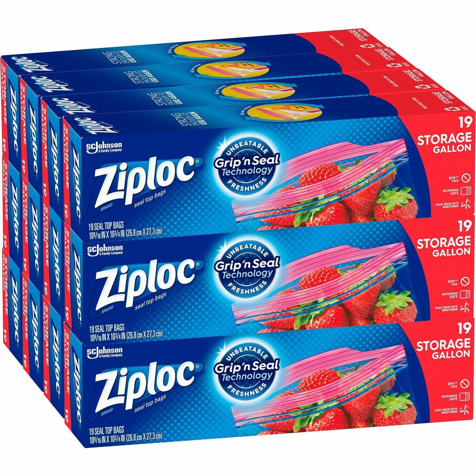 Ziploc Gallon Storage Bags - 1 gal Capacity - Clear - Plastic - 12/Carton - Storage, Vegetables, Fruit, Cosmetics, Yarn - 1