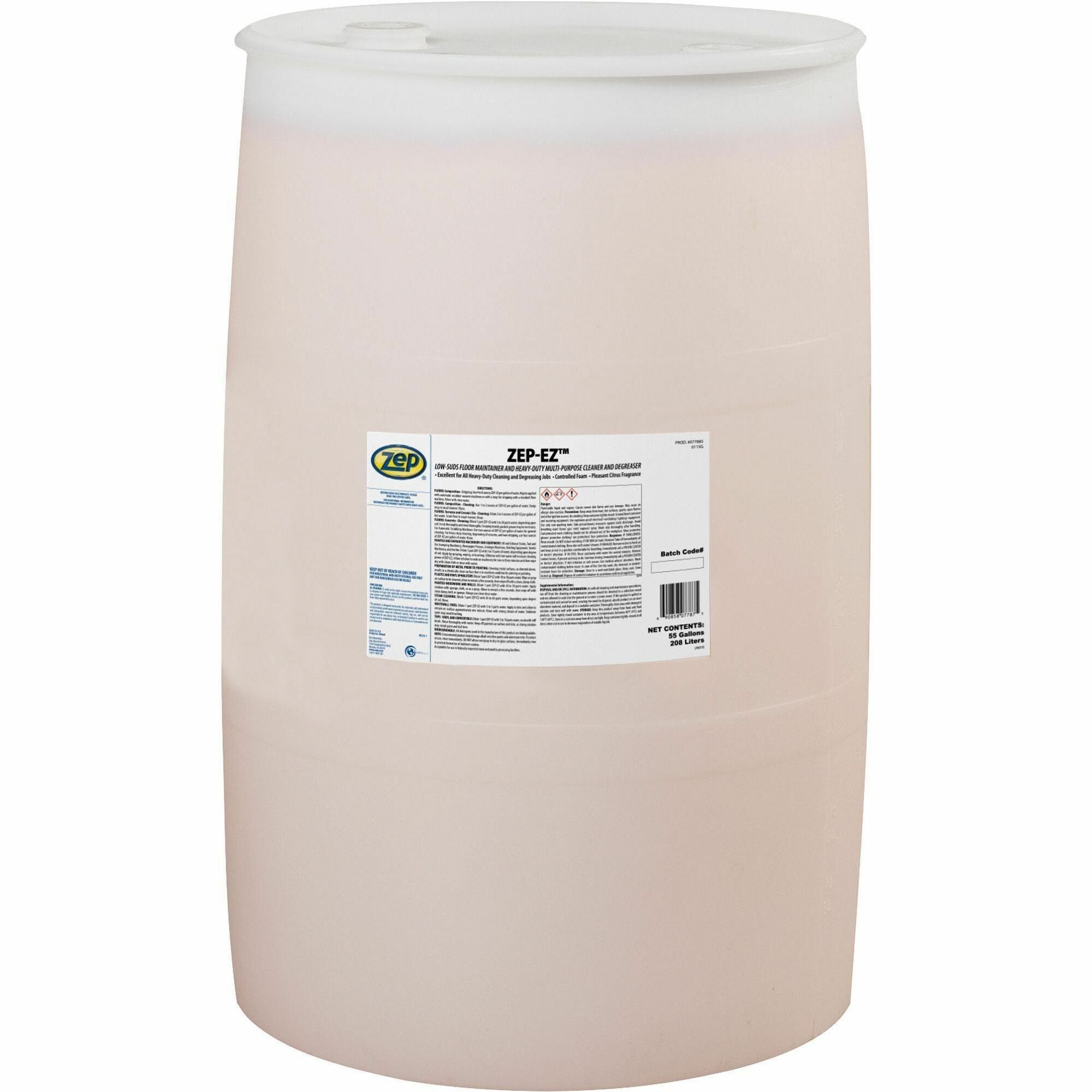 Zep Commercial EZ Floor Cleaner/Wax Stripper - 7040 fl oz (220 quart) - Citrus Scent - 1 Each - Film-free, Ammonia-free - Orange, Clear