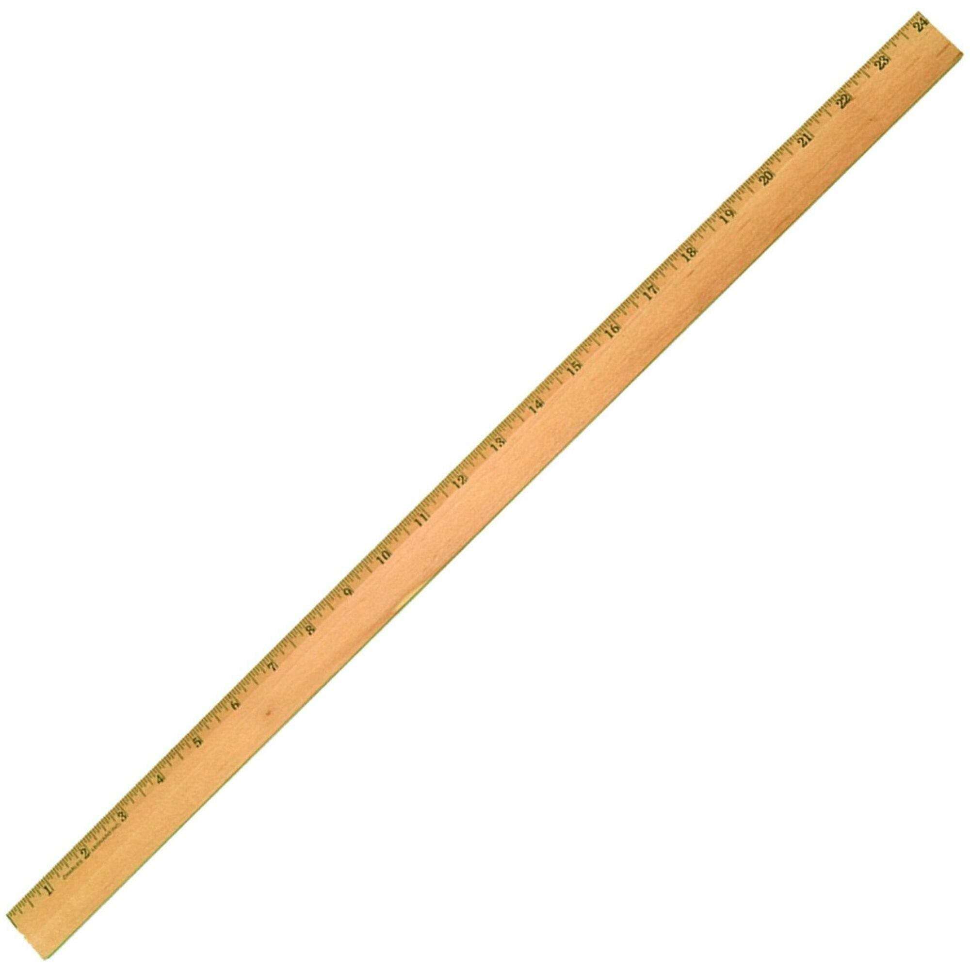 CLI Office Ruler - 24" Length 1.3" Width - Wood, Metal - 1 Each - Brown
