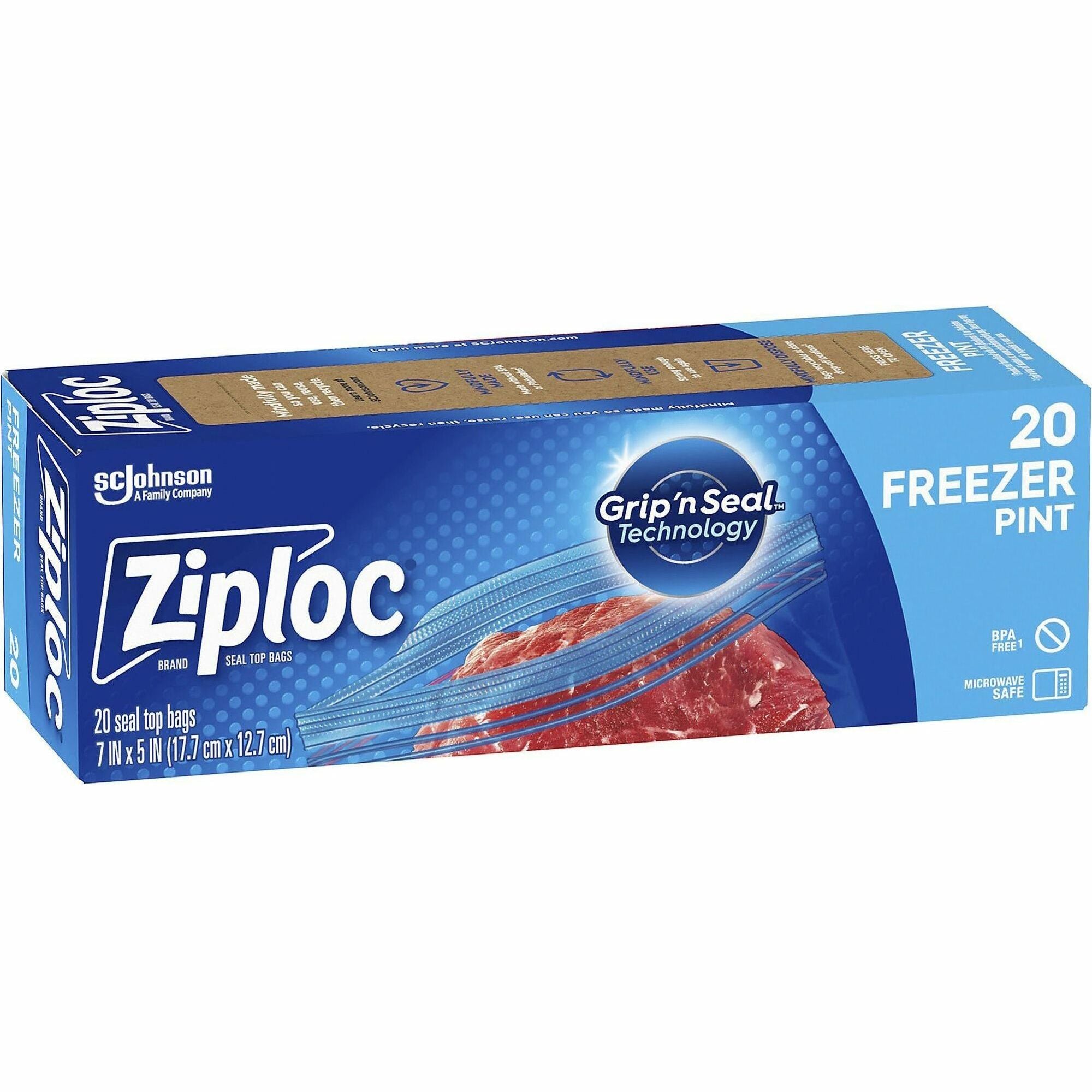 Ziploc Grip n' Seal Freezer Bags - 5" Width x 7" Length - Blue - Plastic - 12/Carton - Food, Meat, Poultry, Fish - 1