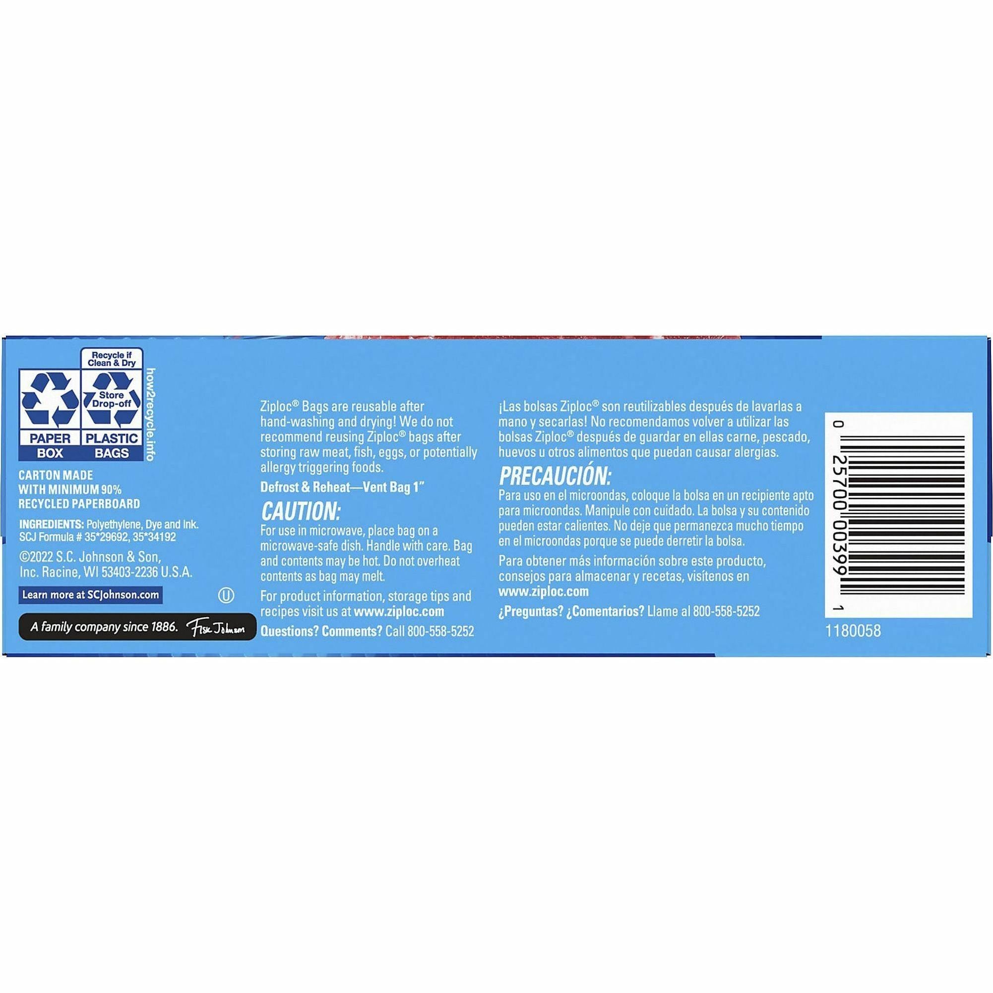Ziploc Grip n' Seal Freezer Bags - 5" Width x 7" Length - Blue - Plastic - 12/Carton - Food, Meat, Poultry, Fish - 2