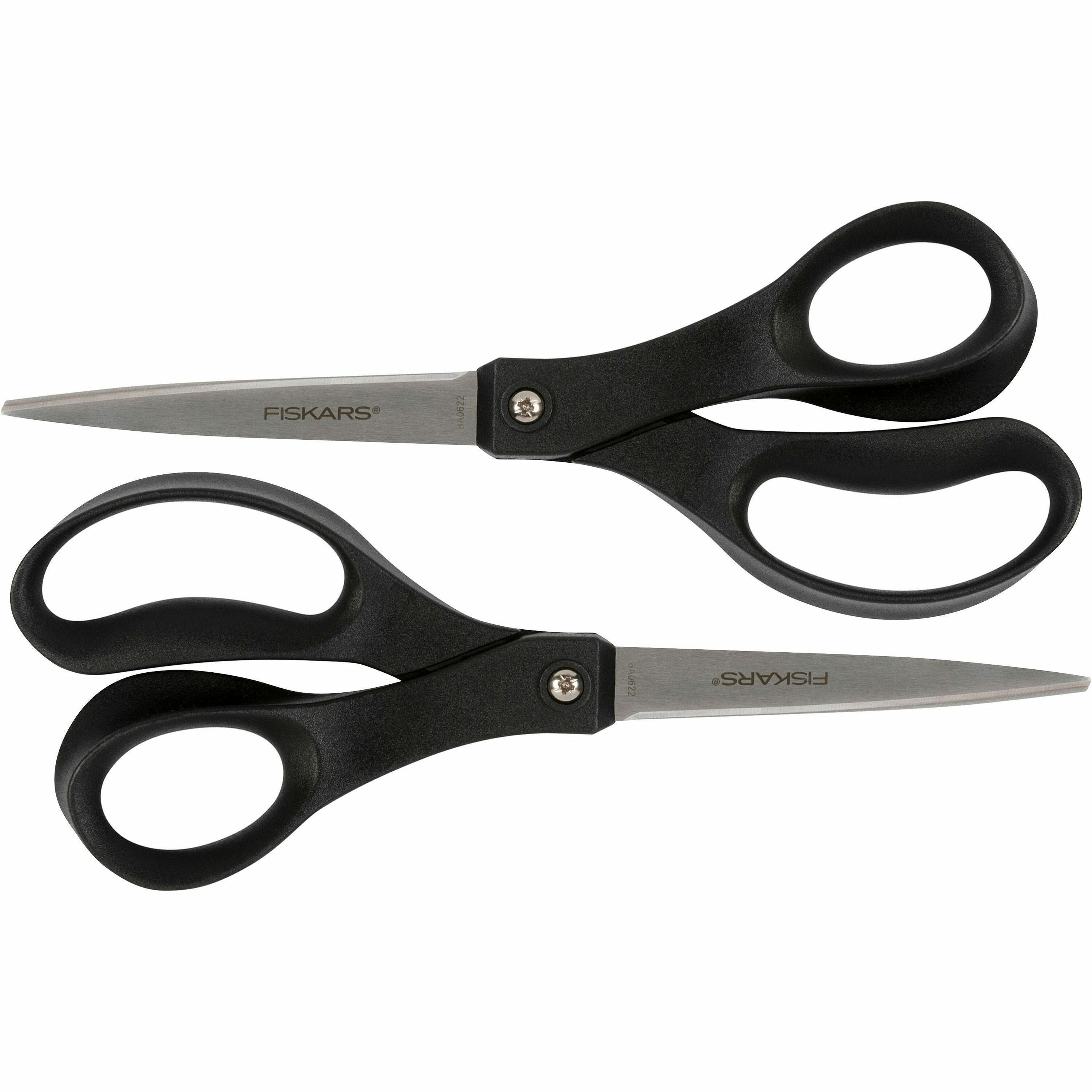Fiskars Recycled All-purpose Scissors - Stainless Steel - Straight Tip - Black - 2 / Pack - 1