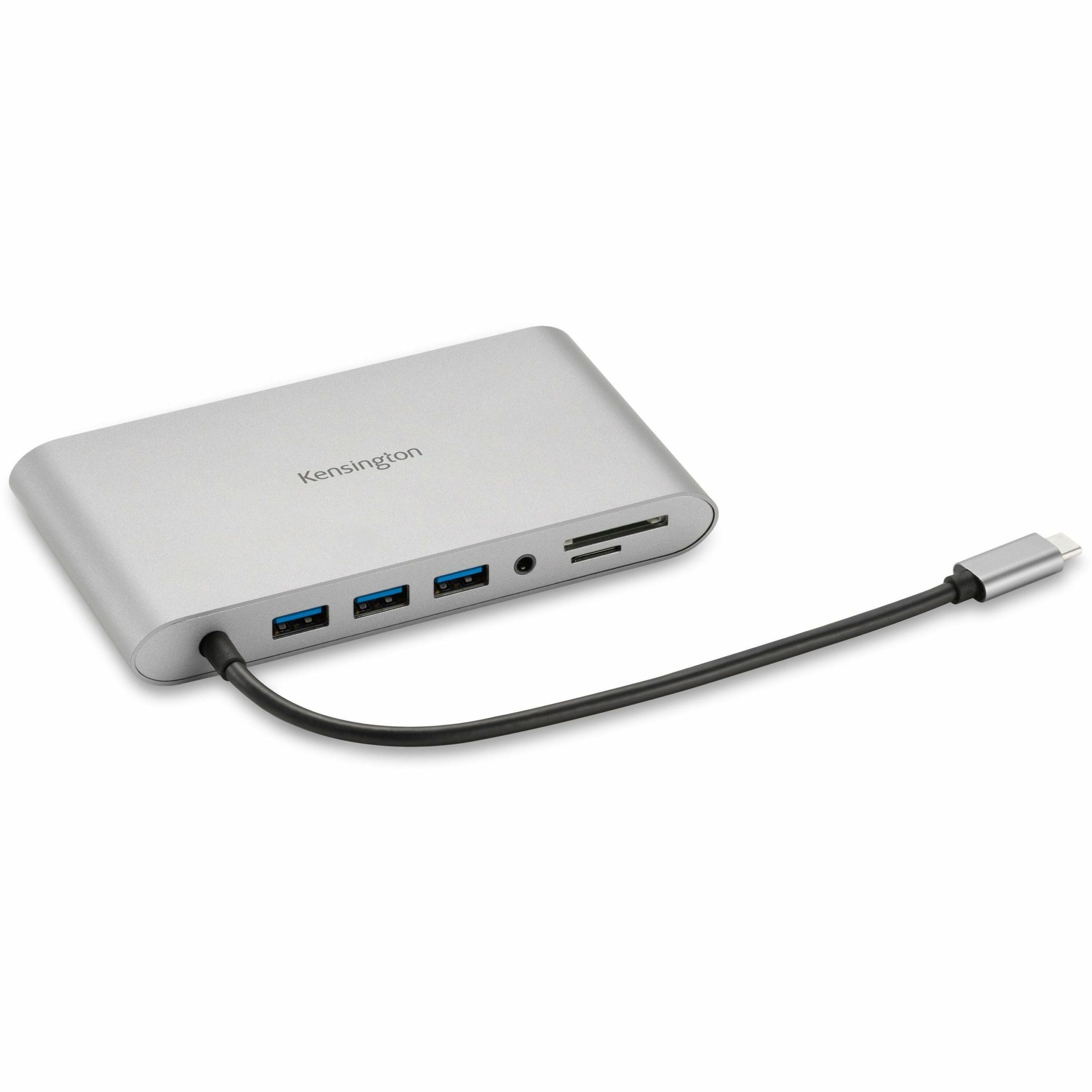 Kensington UH1440P USB-C Dual Video Mobile Dock - for Notebook/Tablet/Smartphone/Monitor - Memory Card Reader - SD, microSD - USB Type C - 2 Displays Supported - Full HD - 1920 x 1080 - 3 x USB Ports - USB Type-A - USB Type-C - 1 x RJ-45 Ports - Netw - 1
