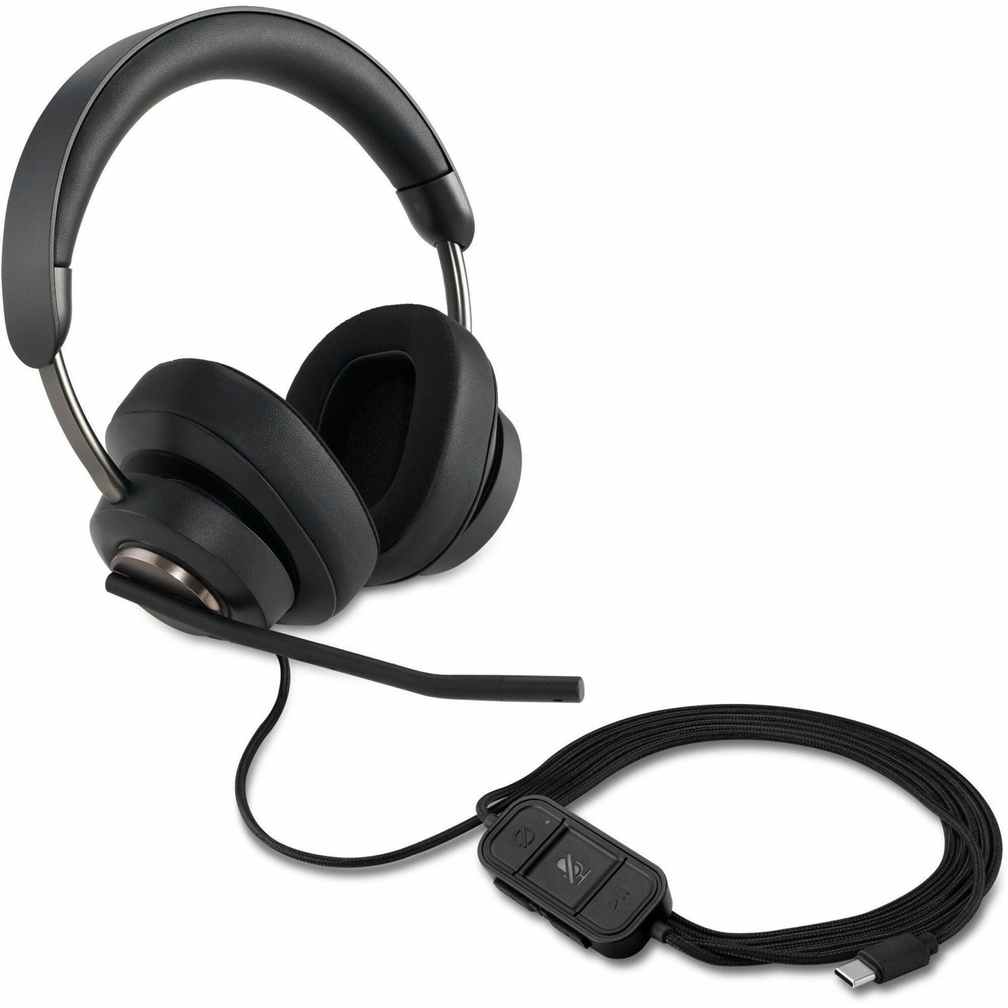 Kensington H2000 USB-C Over-Ear Headset - Stereo - USB Type C - Wired - Over-the-ear - Binaural - Circumaural - 6 ft Cable - Noise Cancelling Microphone - Noise Canceling - Black - 1