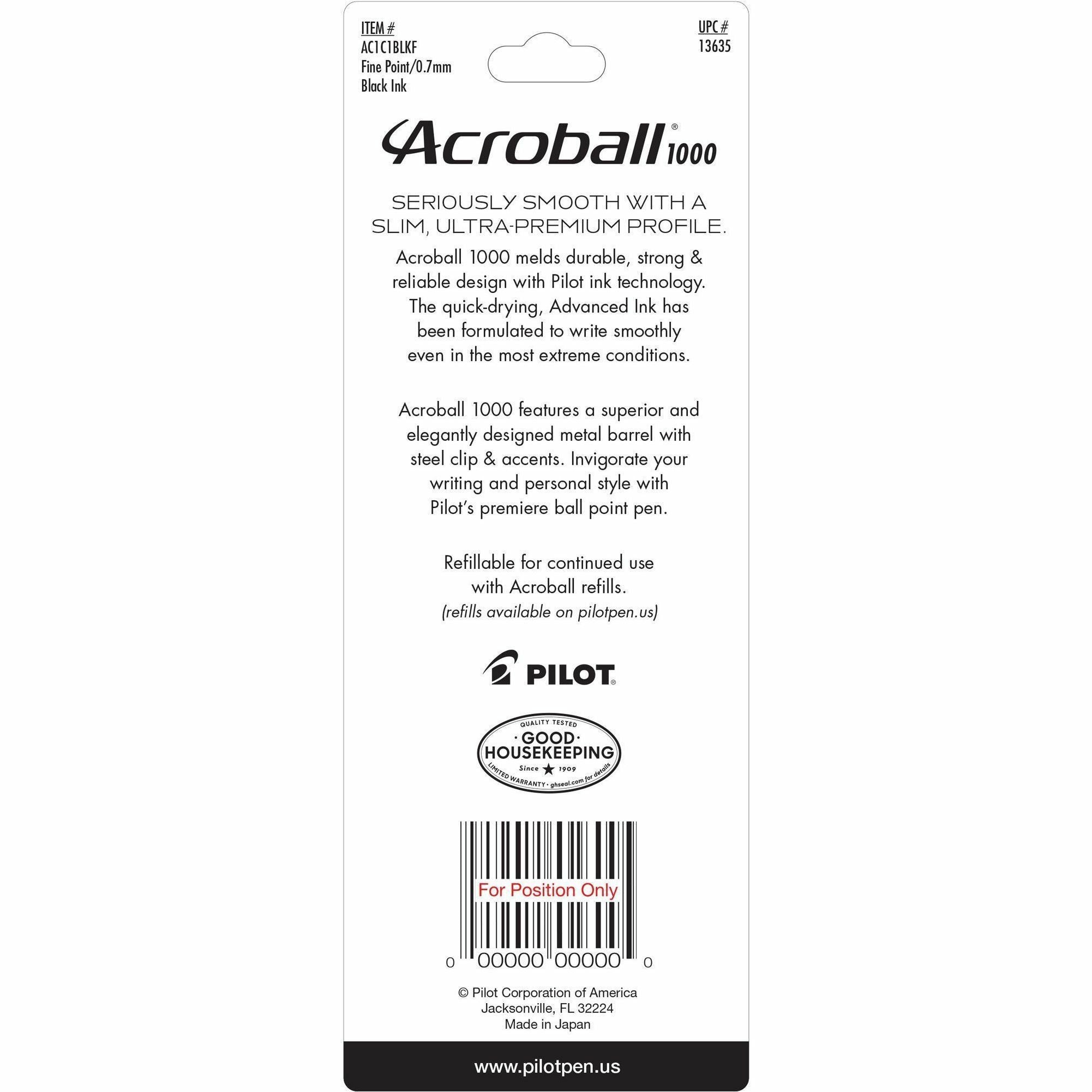 acroball-ballpoint-pen-fine-pen-point-07-mm-pen-point-size-refillable-retractable-black-gel-based-ink-black-barrel-tungsten-carbide-tip_pil13635 - 2