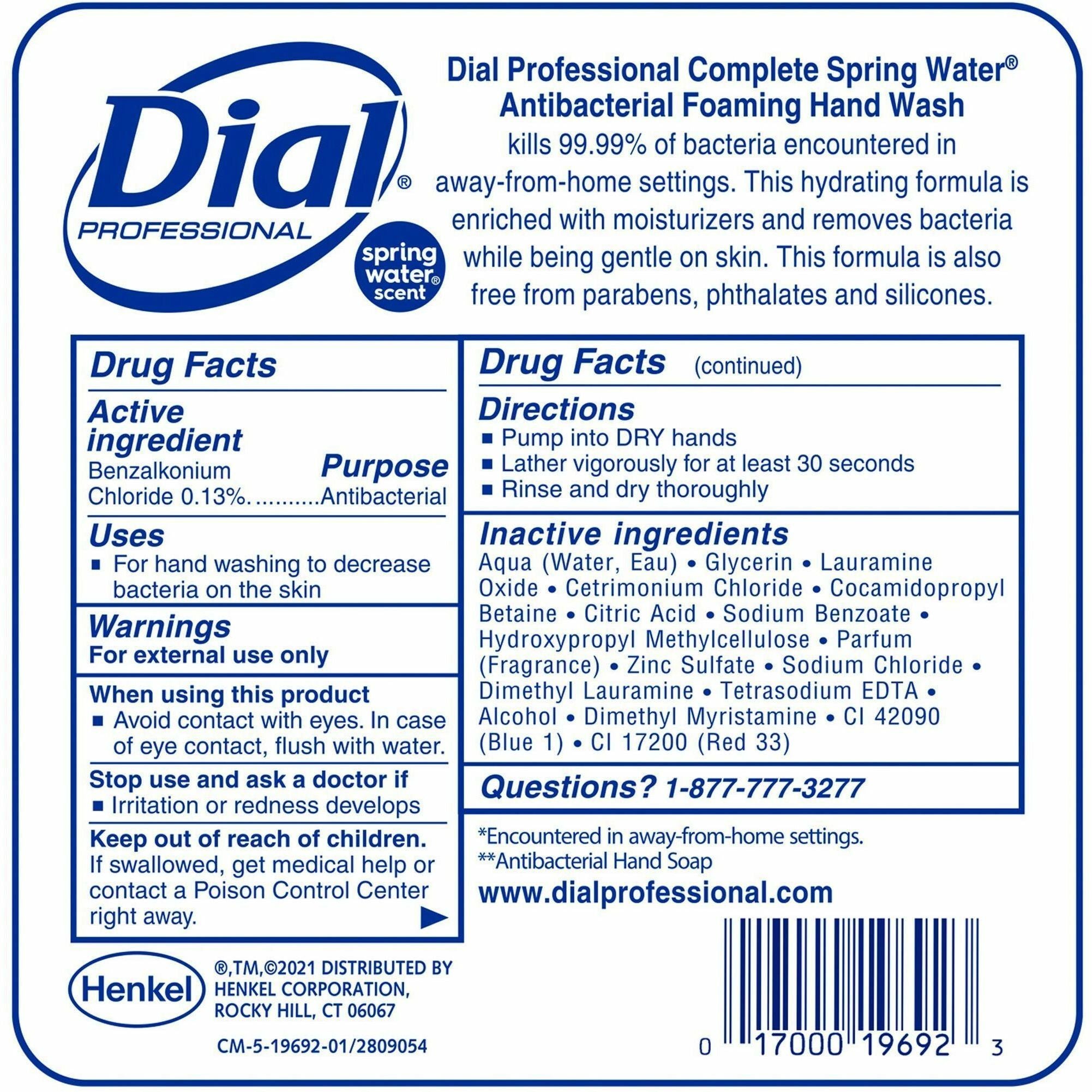 henkel-antibacterial-foaming-hand-wash-spring-water-scentfor-575-fl-oz-1700-ml-hand-moisturizing-antibacterial-blue-1-each_dia19693 - 2