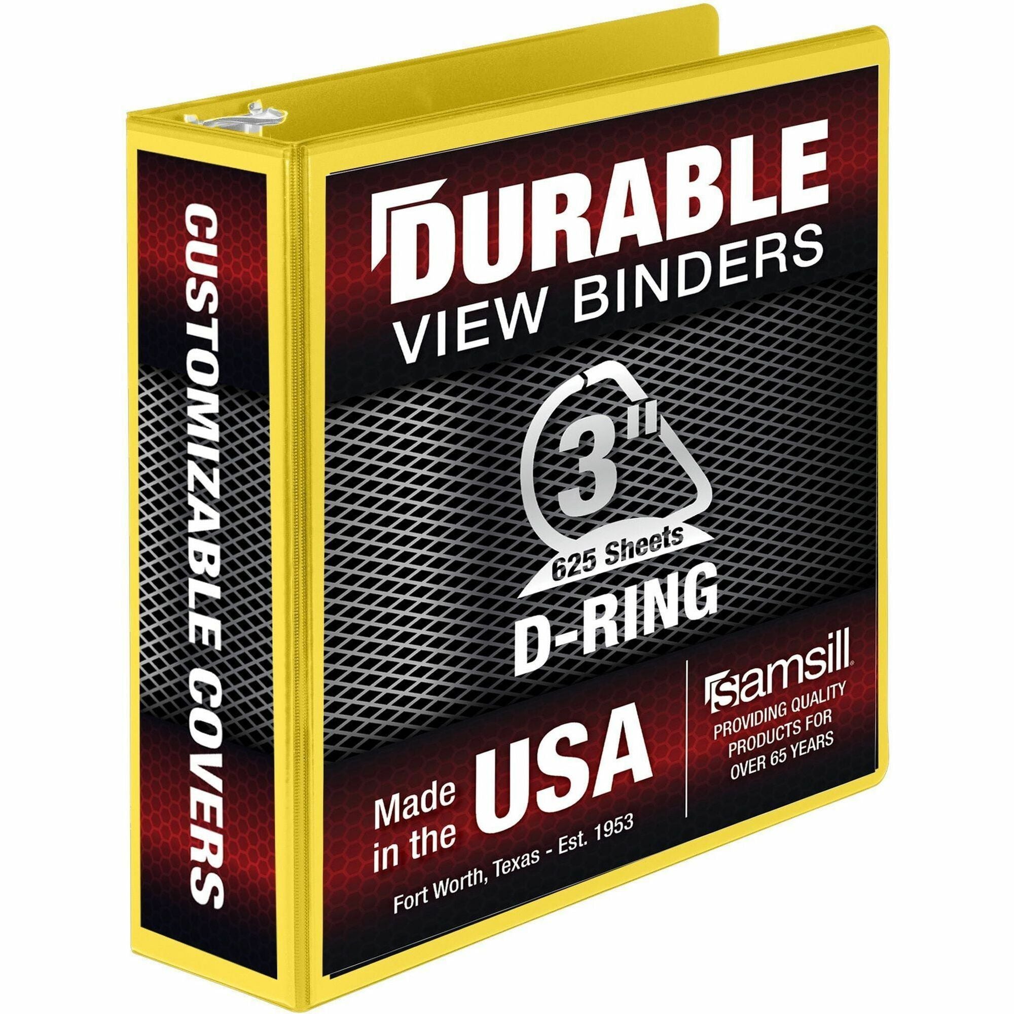 Samsill Durable Three-Ring View Binder - 3" Binder Capacity - 625 Sheet Capacity - 3 x D-Ring Fastener(s) - 2 Internal Pocket(s) - Polypropylene, Chipboard - Yellow - Recycled - Durable, PVC-free, Ink-transfer Resistant, Clear Overlay, Sturdy - 1 Eac - 1