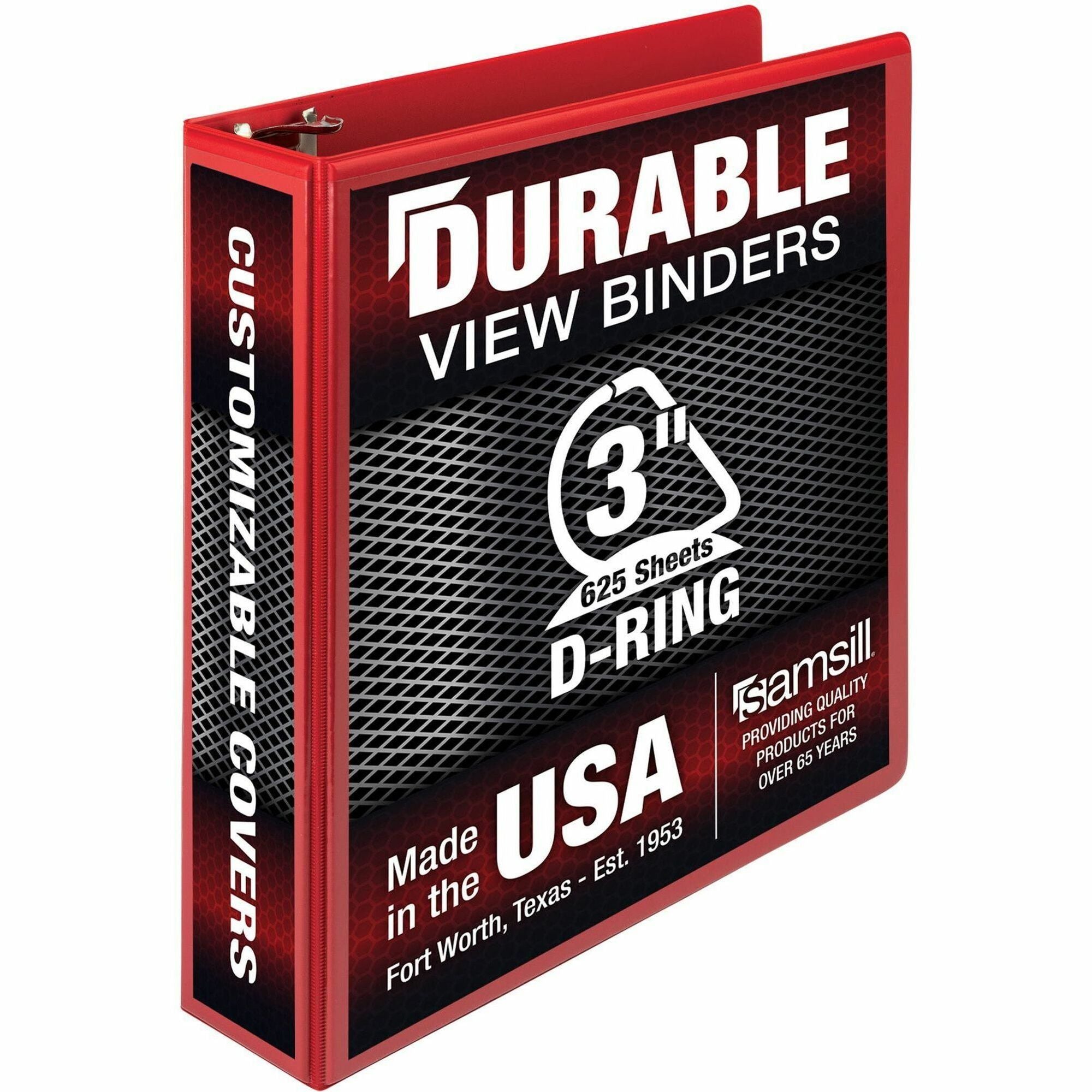 Samsill Durable Three-Ring View Binder - 3" Binder Capacity - 625 Sheet Capacity - 3 x D-Ring Fastener(s) - 2 Internal Pocket(s) - Polypropylene, Chipboard - Red - Recycled - Durable, PVC-free, Ink-transfer Resistant, Clear Overlay, Sturdy - 1 Each - 1