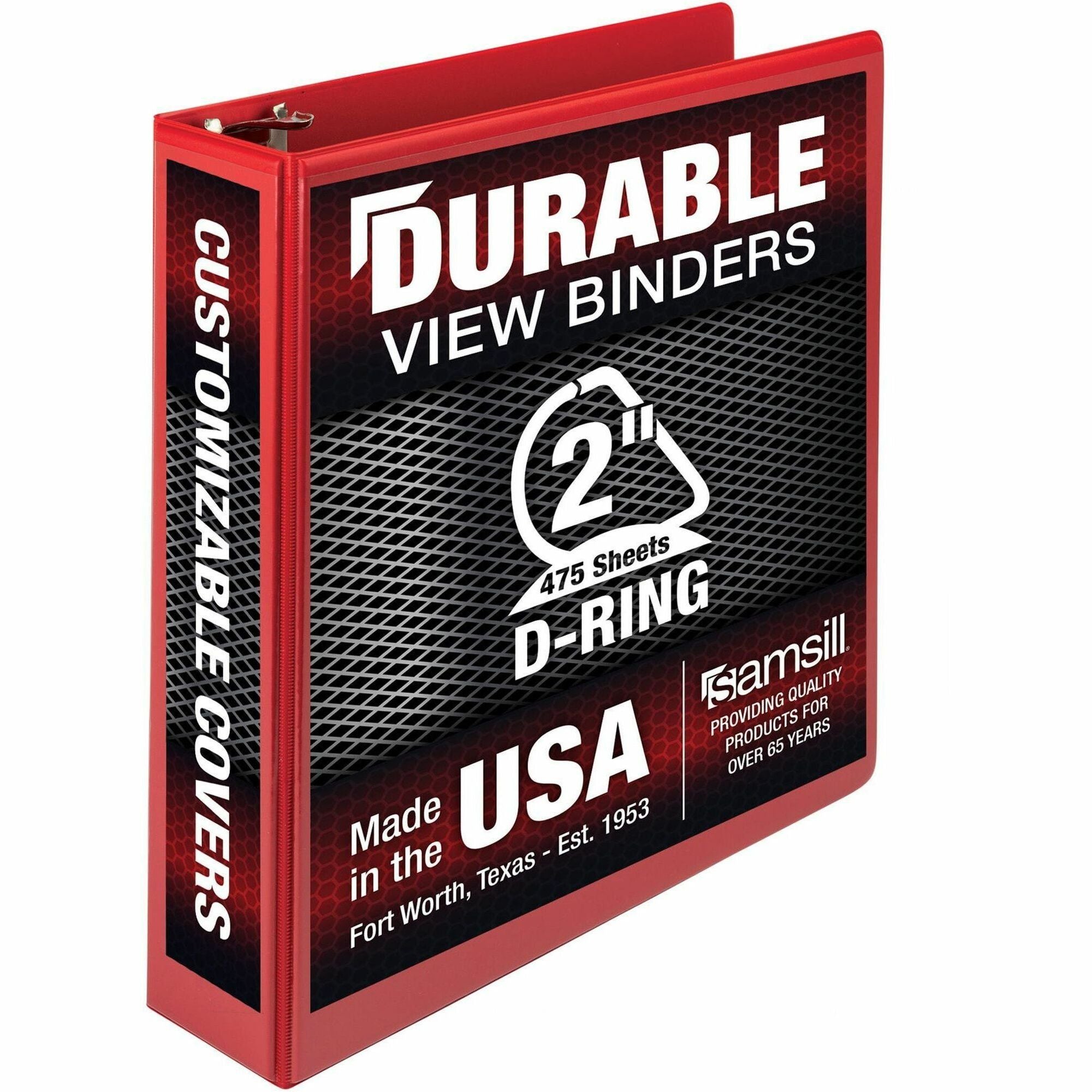 Samsill Durable Three-Ring View Binder - 2" Binder Capacity - 475 Sheet Capacity - 3 x D-Ring Fastener(s) - 2 Internal Pocket(s) - Polypropylene, Chipboard - Red - Recycled - Durable, PVC-free, Ink-transfer Resistant, Clear Overlay, Sturdy - 1 Each - 1