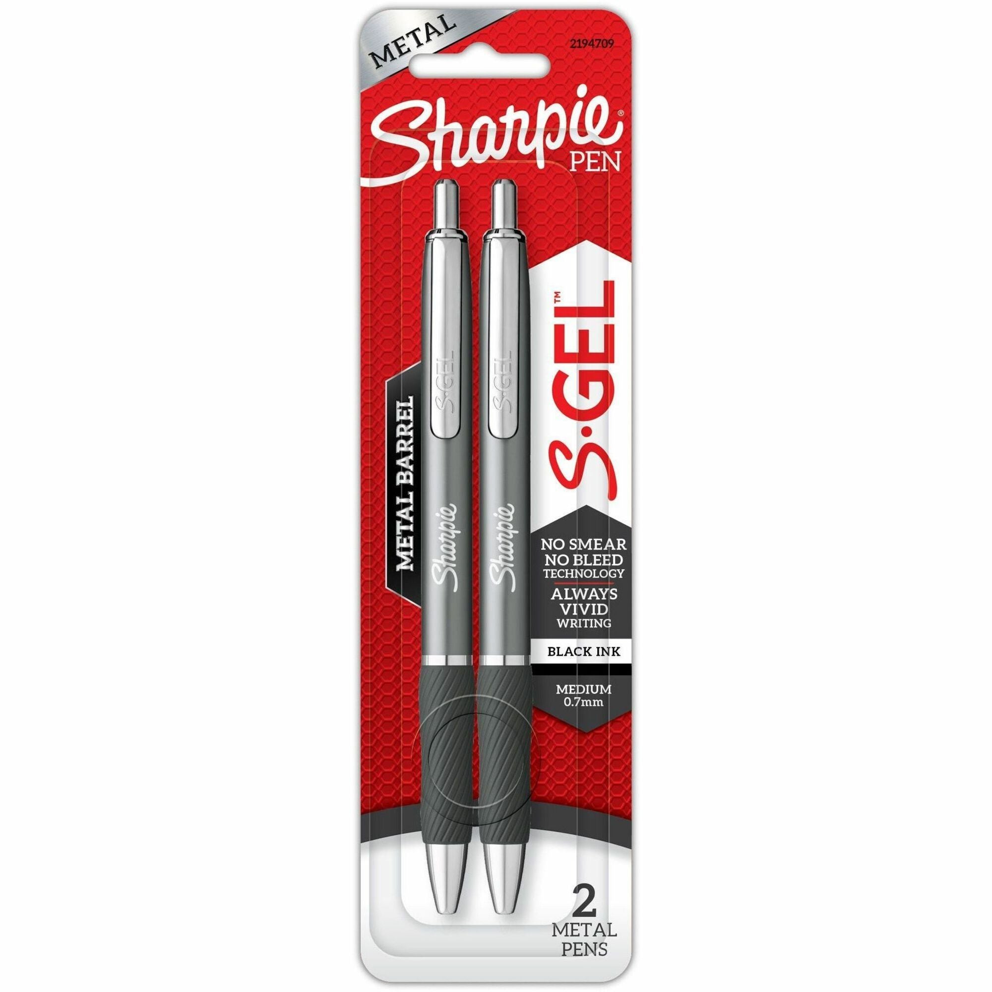 Sharpie S-Gel Pens - 0.7 mm Pen Point Size - Black - Gunmetal Barrel - 2 / Pack - 1
