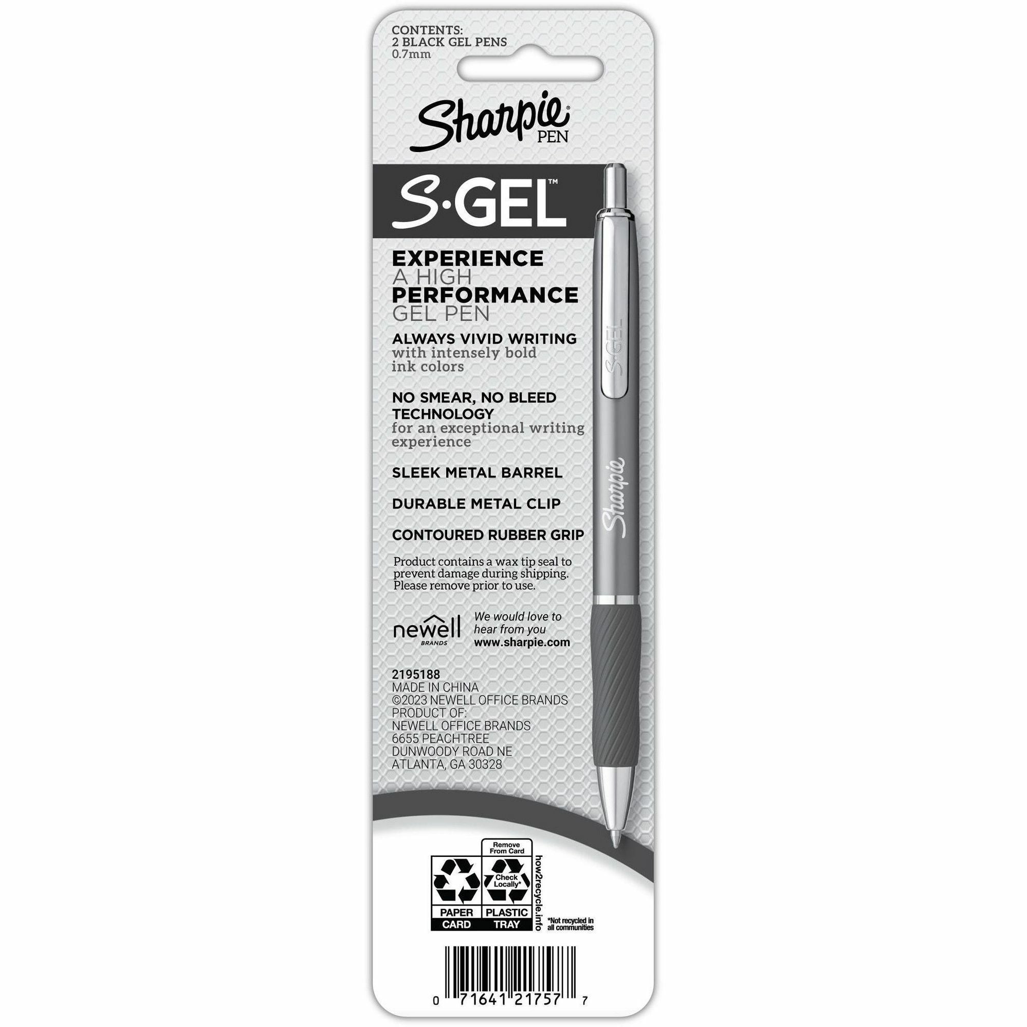 sharpie-s-gel-pens-07-mm-pen-point-size-black-champagne-metal-barrel-2-pack_san2194707 - 2