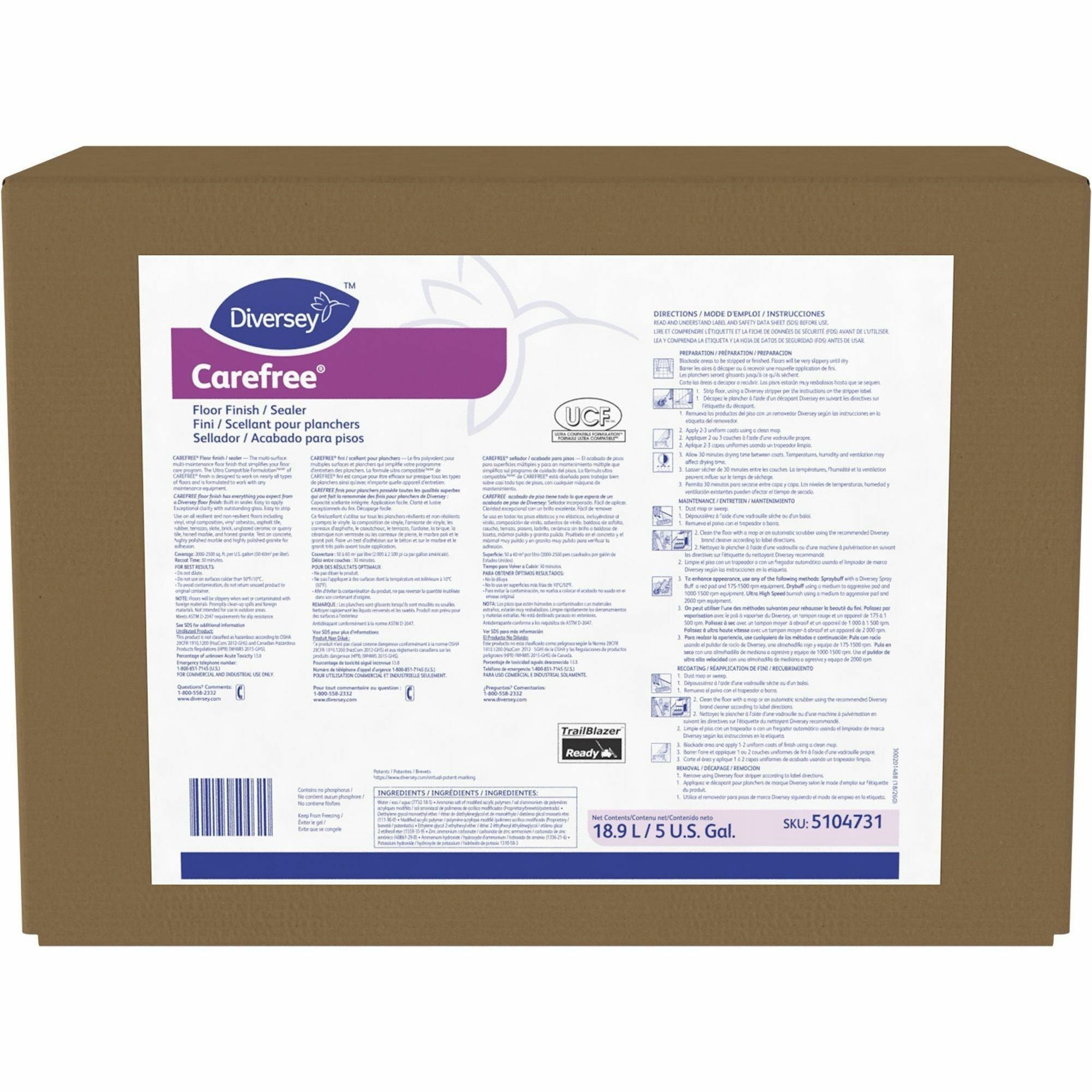 diversey-carefree-floor-finish-sealer-ready-to-use-640-fl-oz-20-quart-ammonia-scent-1-each-versatile-easy-to-use-durable-slip-resistant-off-white_dvo5104731 - 2
