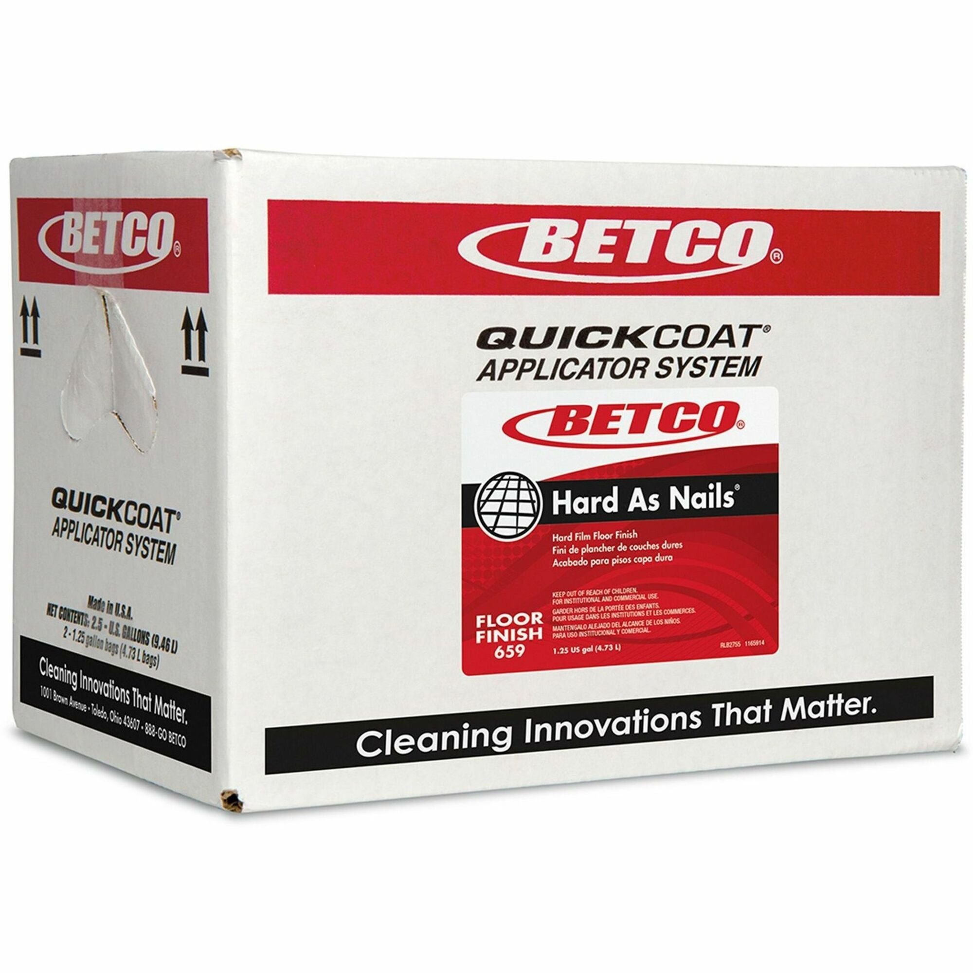 Betco Hard As Nails Floor Finish - Ready-To-Use - 153.6 fl oz (4.8 quart) - Mild Scent - 2 / Carton - Self-Leveling, Durable, Dust Resistant, Dirt Resistant, Non-scuffing, Self-sealing, Styrene-free - Multi