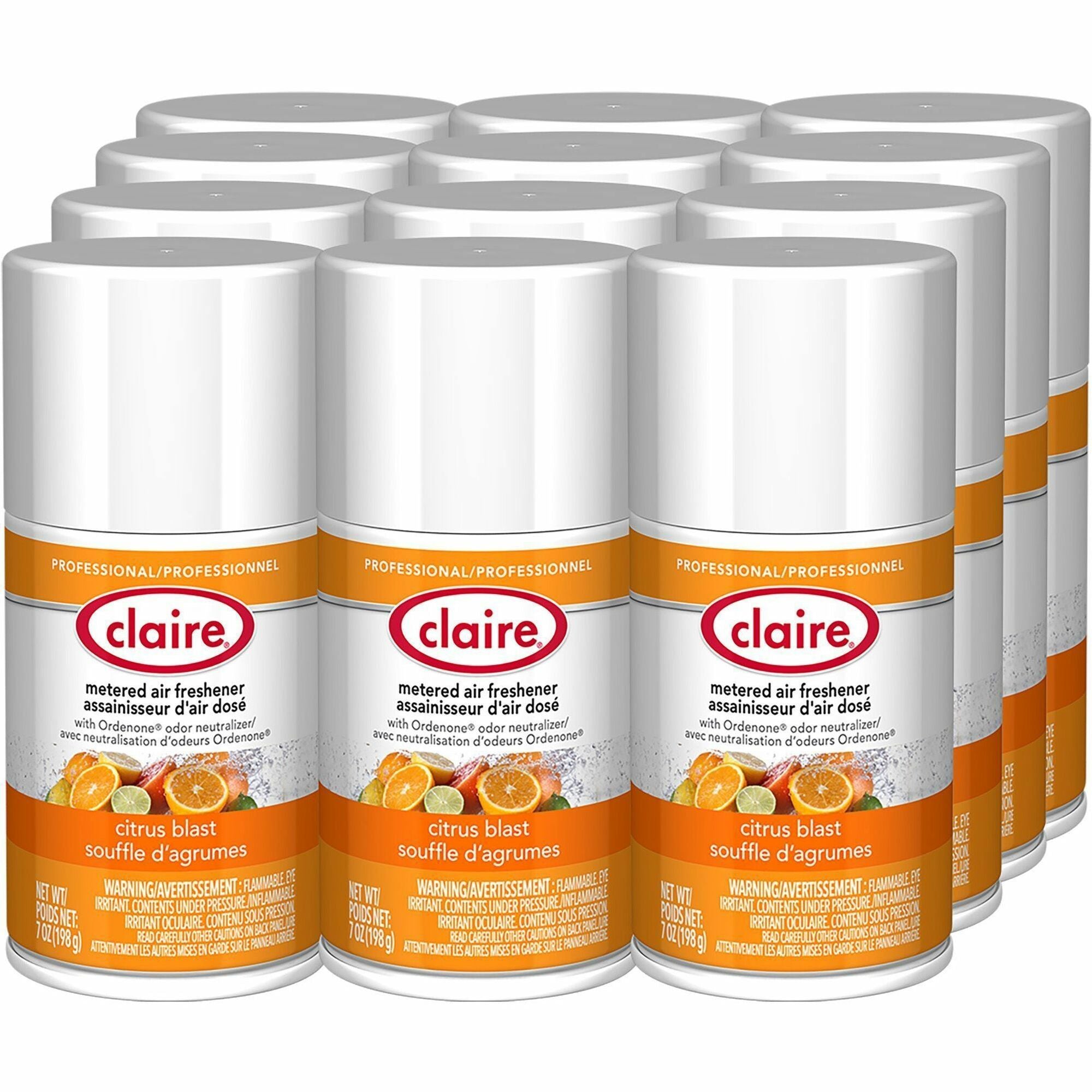Claire Metered Air Freshener with Ordenone - Aerosol - 6000 ft - 7 fl oz (0.2 quart) - Citrus Blast - 30 Day - 12 / Carton - Odor Neutralizer