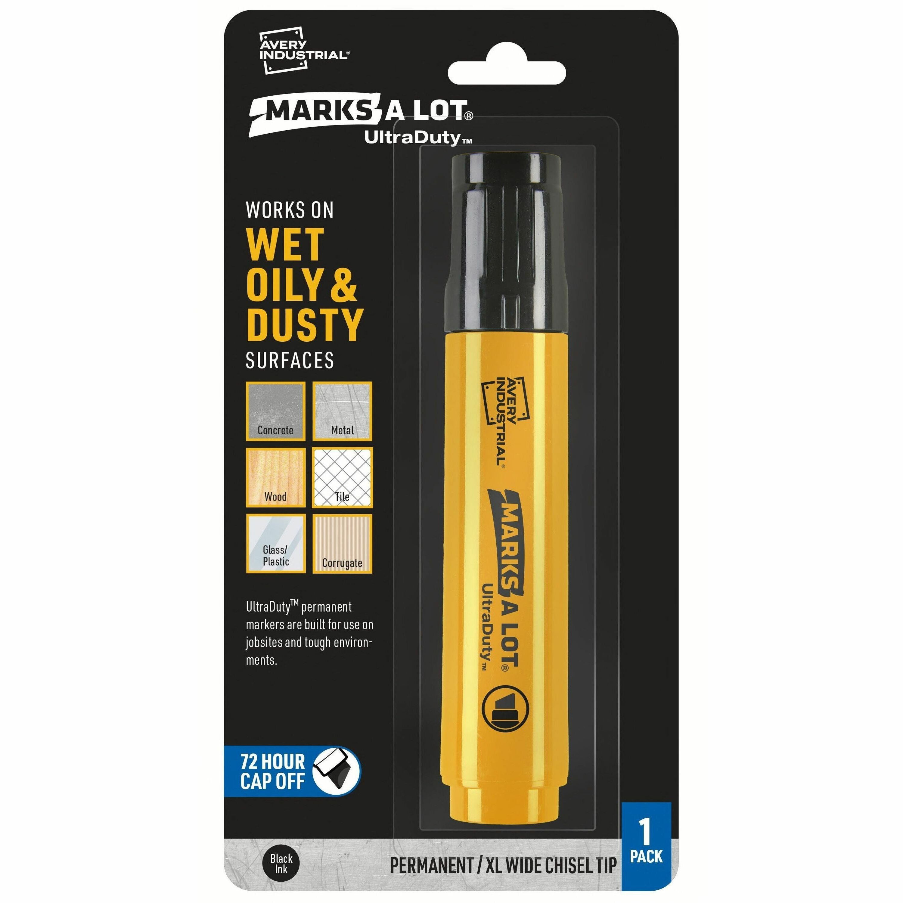 Avery UltraDuty Markers, XL Wide Tip, 1 Black Marker (29865) - Narrow, Bold Marker Point - 18 mm Marker Point Size - Chisel Marker Point Style - Black - Polyester Tip - 1 - 1