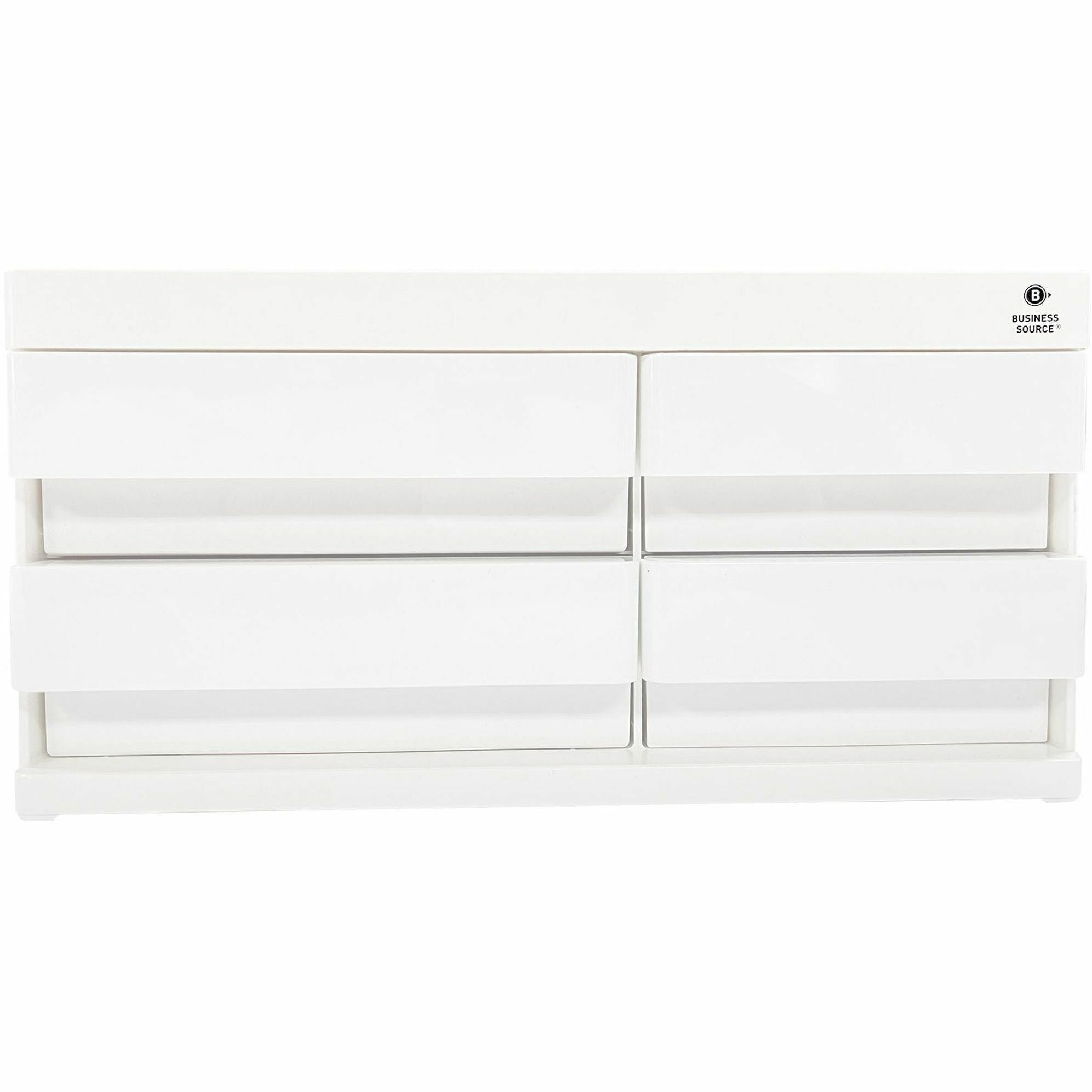 business-source-multi-drawer-desktop-organizer-4-compartments-4-drawers-52-height-x-104-width-x-74-depthdesktop-storage-drawer-removable-drawer-durable-white-pink-abs-plastic-1-each_bsn11882 - 2
