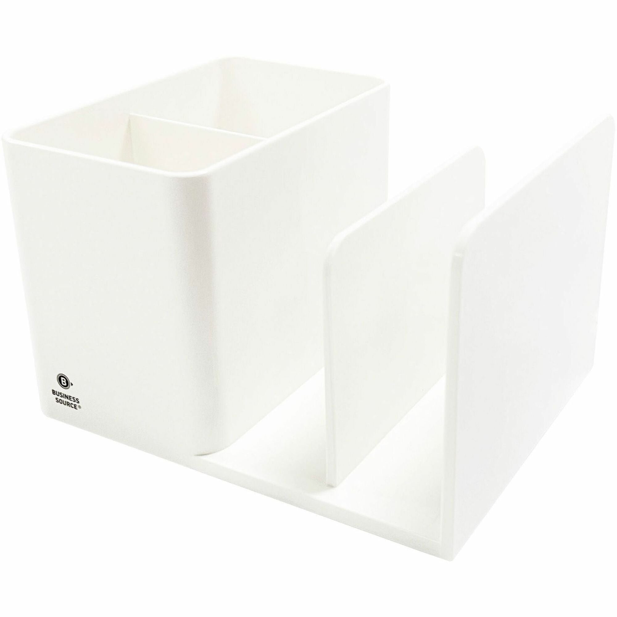 business-source-multifunctional-pen-cup-organizer-2-compartments-38-height-x-61-width-x-47-depth-durable-white-abs-plastic-1-each_bsn11881 - 1