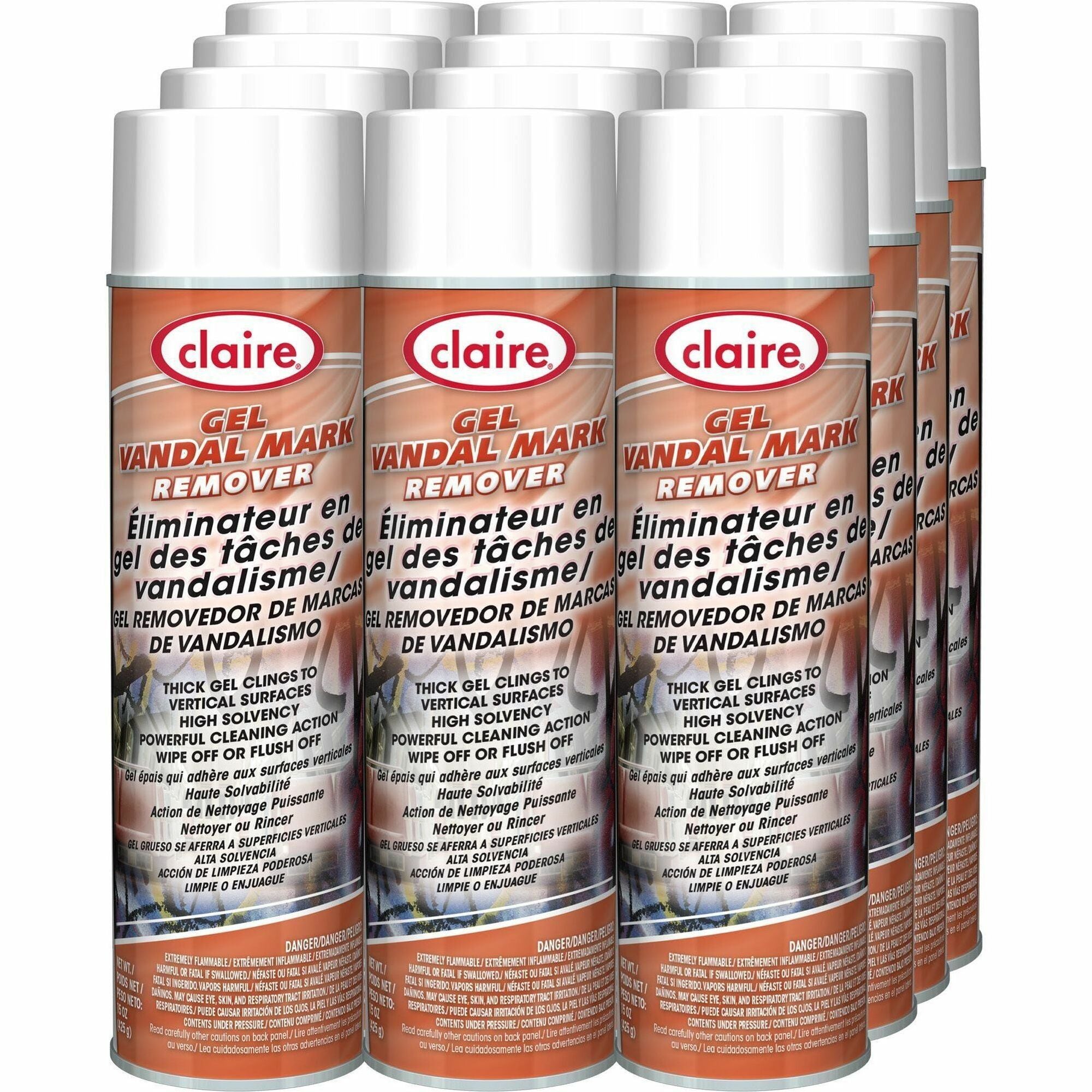 Claire Gel Vandal Mark Remover - 15 oz (0.94 lb) - 12 / Carton - Easy to Use - Knockout Orange - 1