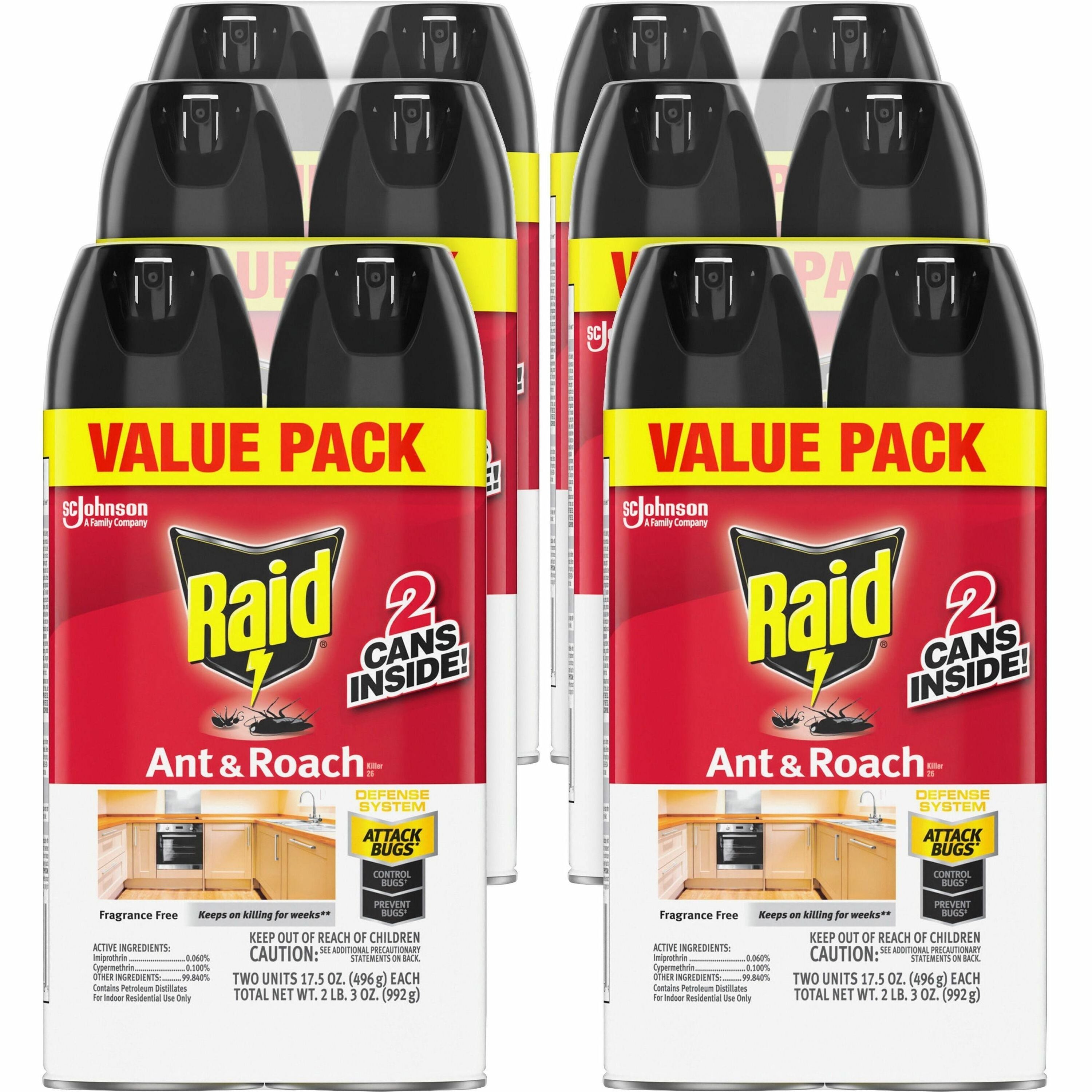 Raid Ant & Roach Killer Spray - Spray - Kills Cockroaches, Ants, Silverfish, Water Bugs, Palmetto Bug, Carpet Beetle, Earwig, Spider, Lady Beetle, Black Widow Spider - 1.09 lb - Red - 6 / Carton - 1