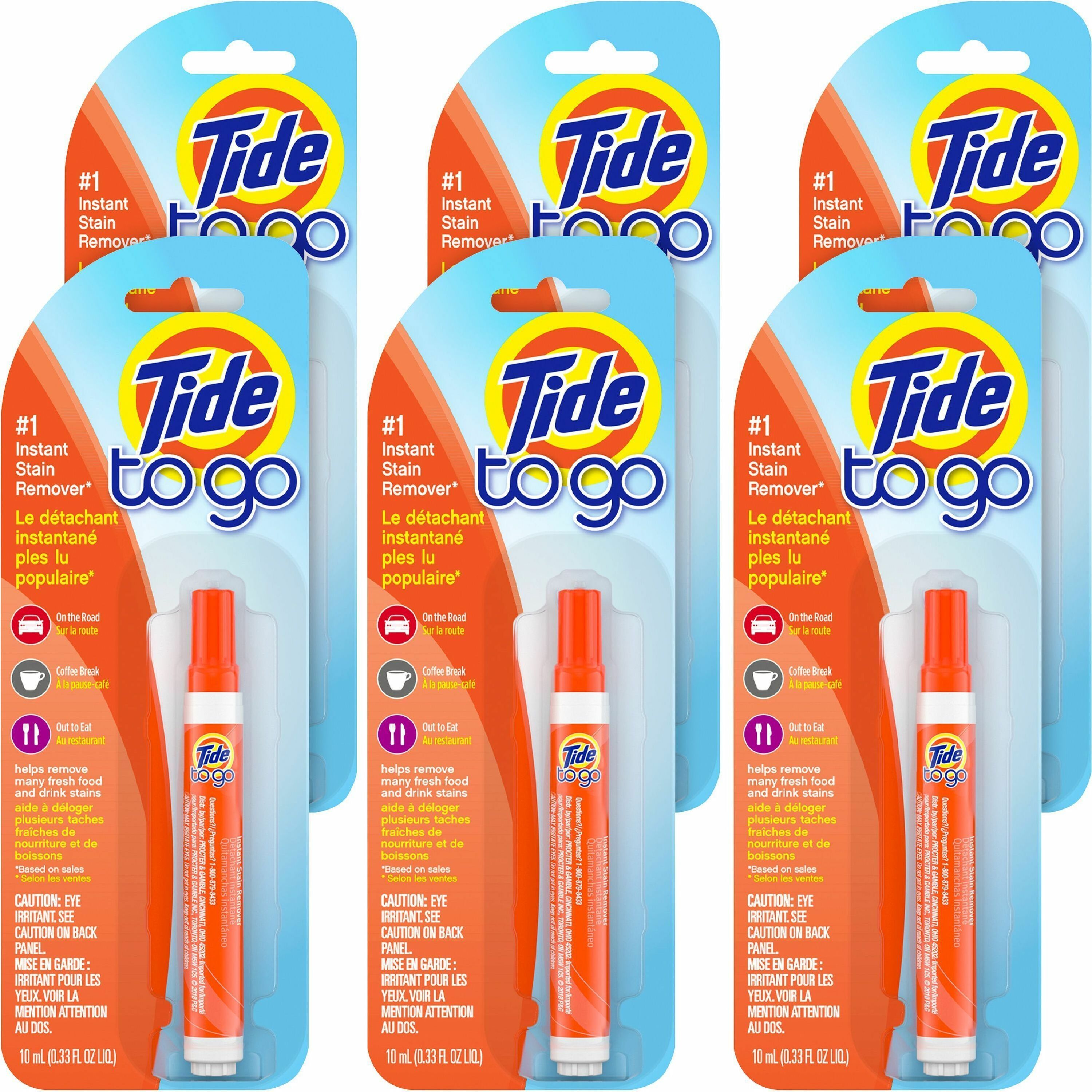 Tide To Go Stain Remover Pen - 0.34 oz (0.02 lb) - 6 / Carton - Phosphate-free, Machine Washable, Bleach-free - Orange