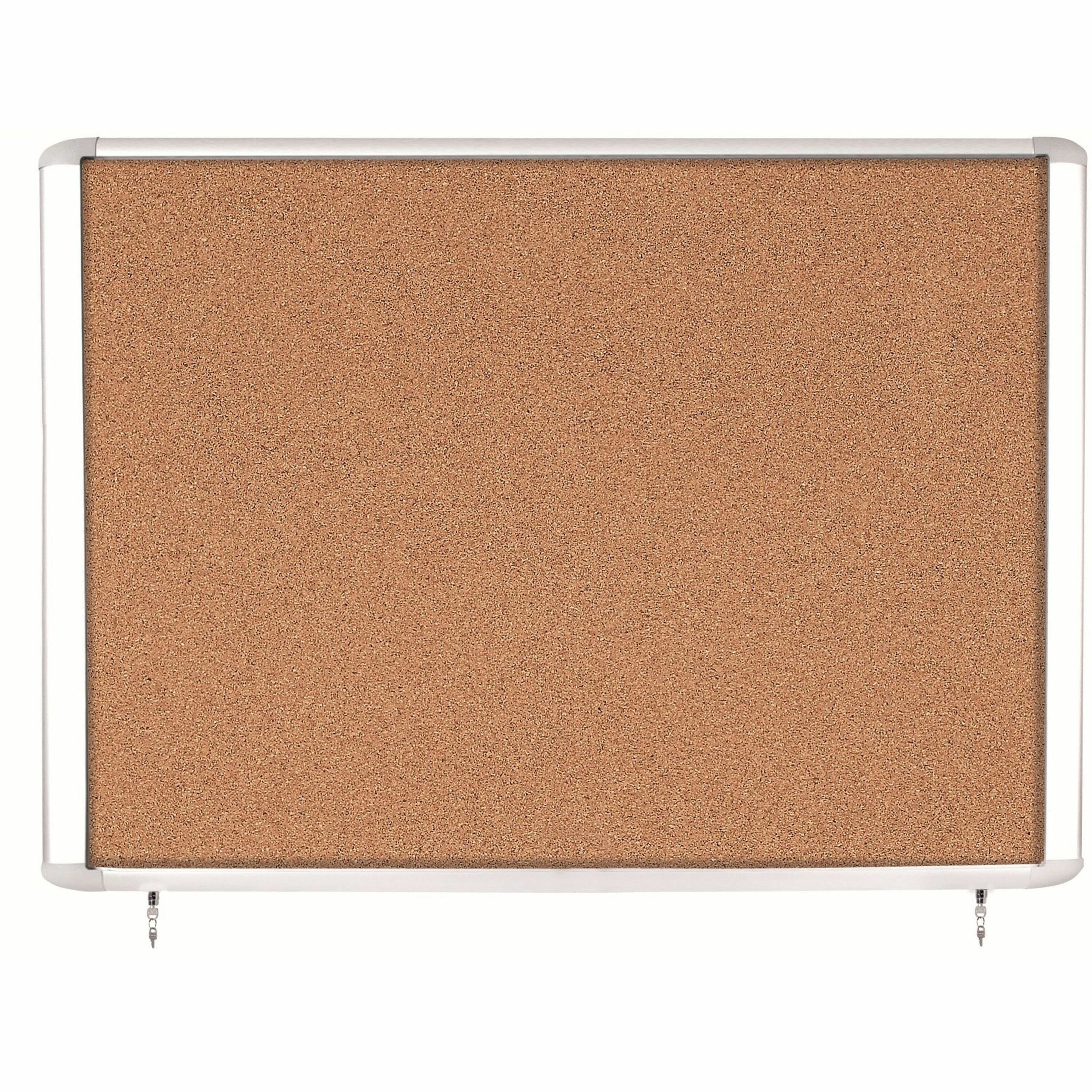 MasterVision Water-Resistant Enclosed Corkboard - 47" Height x 38.30" Width x 0.70" Depth - Light Brown Cork Surface - Water Resistant - Gray Anodized Aluminum Frame - 1 Each - 48 - 1
