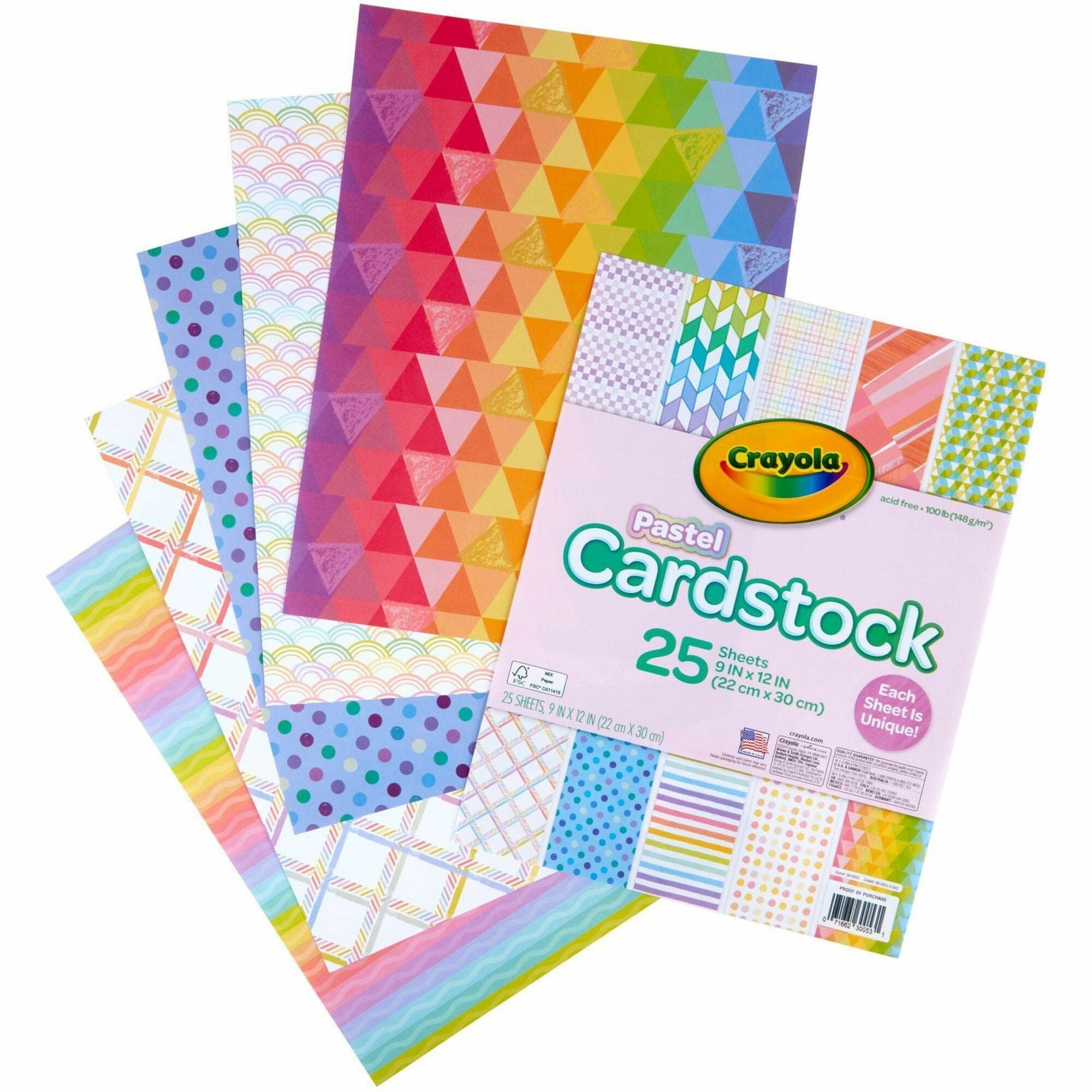 Crayola Pastel Cardstock - Greeting Card, Gift, Cardmaking, Decoration - Patterns - 25 / Pack - Assorted Pastel - 1