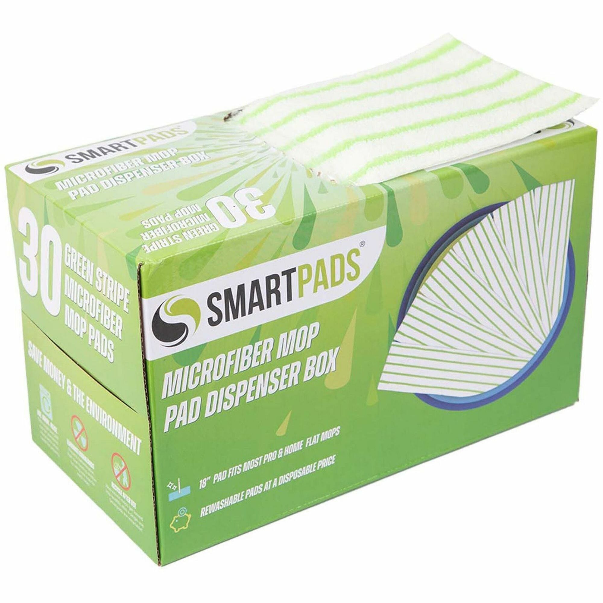 monarch-microfiber-wet-dry-mop-pad-refills-5-width-x-18-depth-woven-microfiber-white-green-30-box_monm901rmpgr - 1
