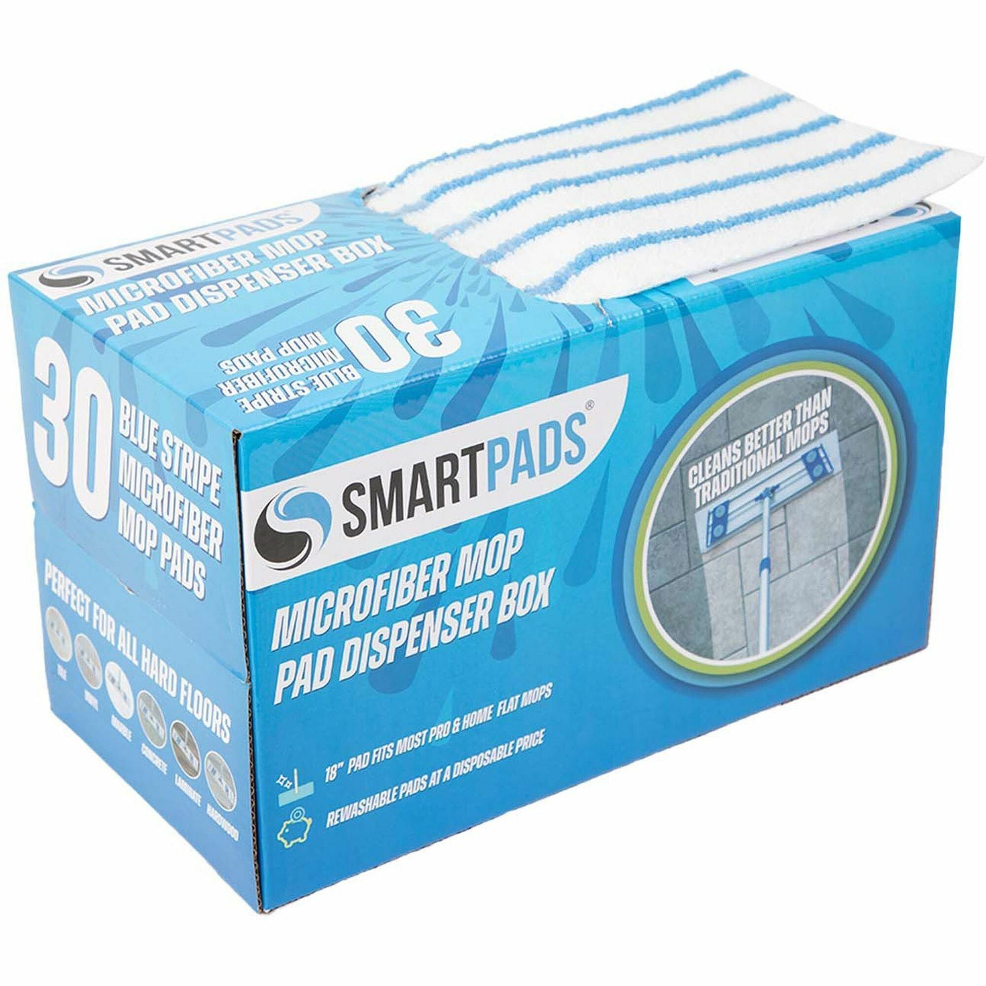 Monarch Microfiber Wet/Dry Mop Pad Refills - 5" Width x 18" Depth - Woven, MicroFiber - White/Blue - 30 / Box - 1