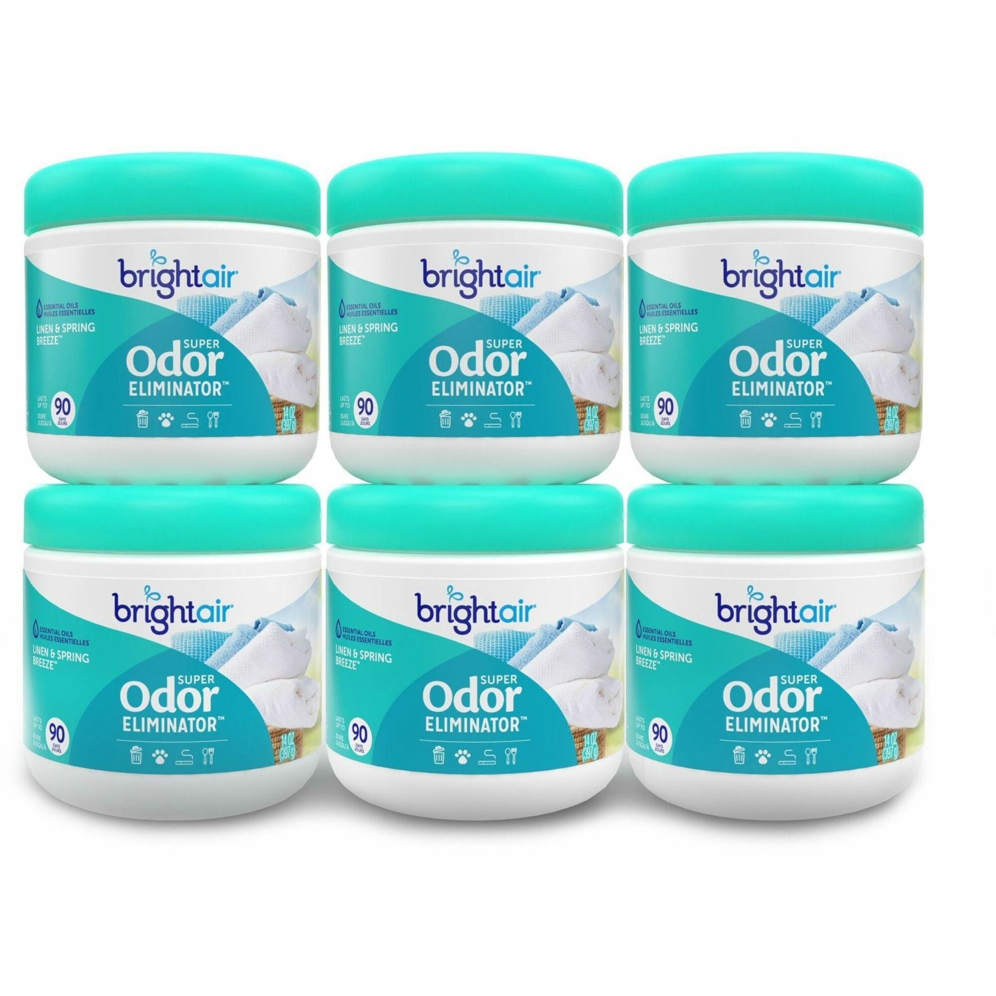Bright Air Super Odor Eliminator Air Freshener - 14 fl oz (0.4 quart) - Linen & Spring Breeze - 90 Day - 6 / Carton - Cruelty-free, Phthalate-free, Triclosan-free, BHT Free - 1