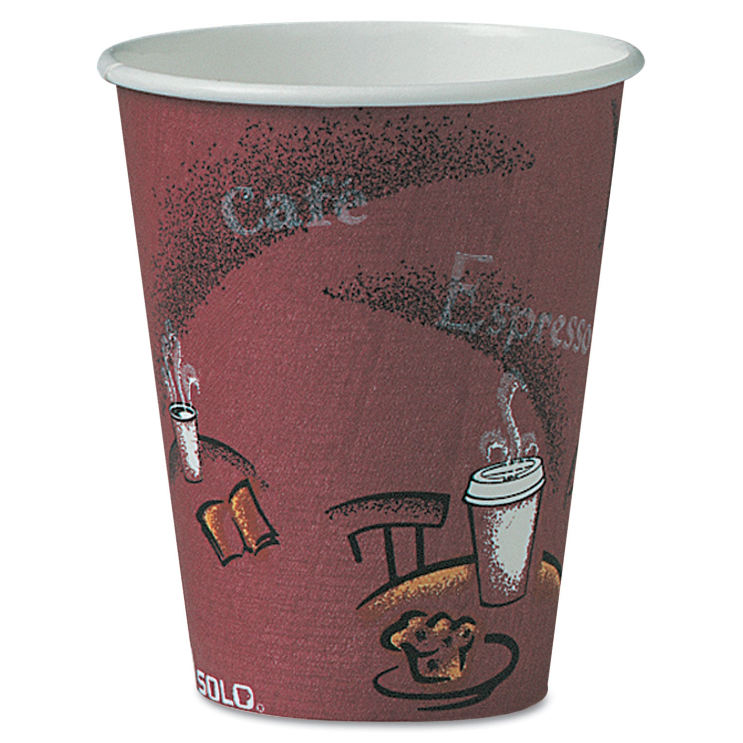 Paper Hot Drink Cups in Bistro Design, 8 oz, Maroon, 500/Carton -