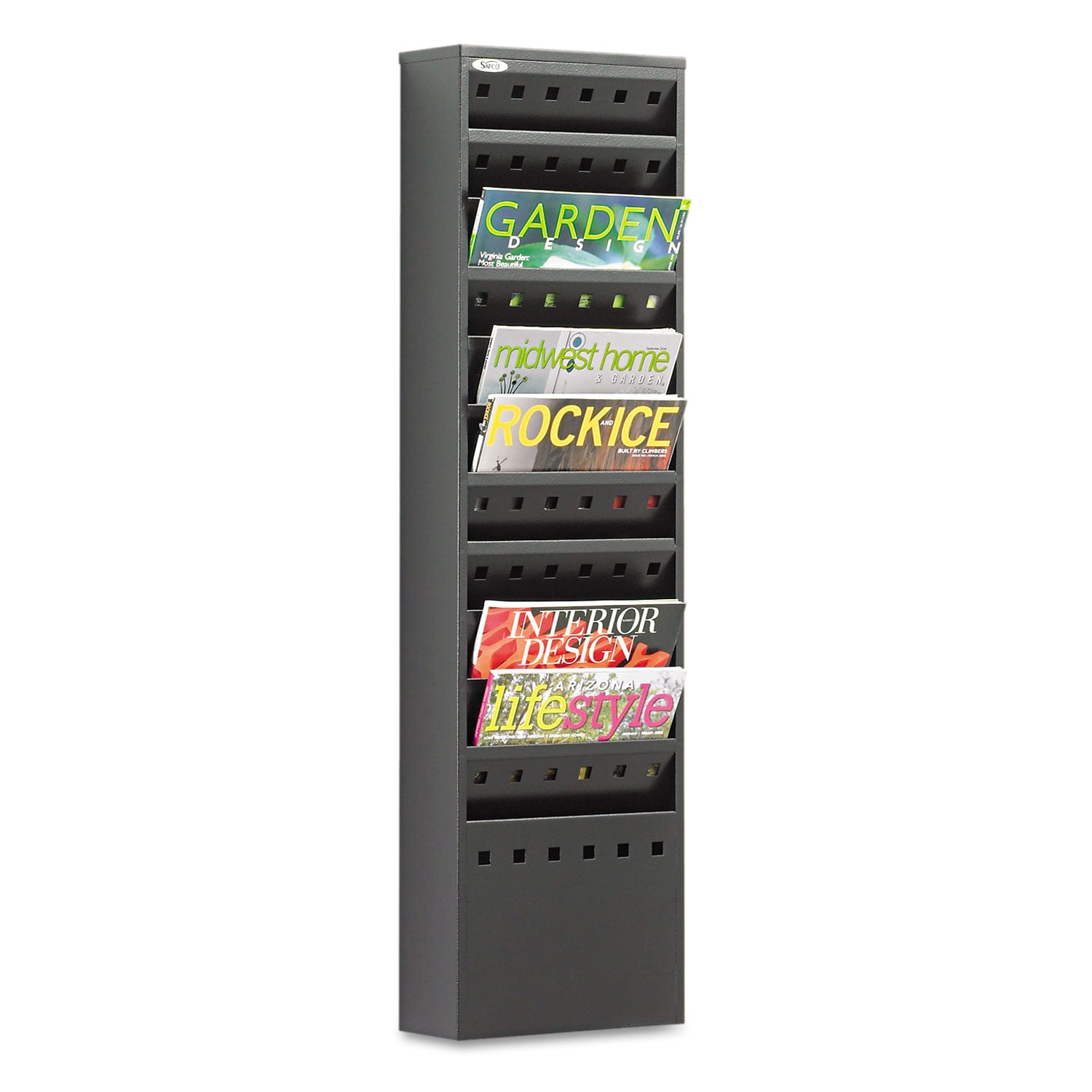 Steel Magazine Rack, 11 Compartments, 10w x 4d x 36.25h, Black -
