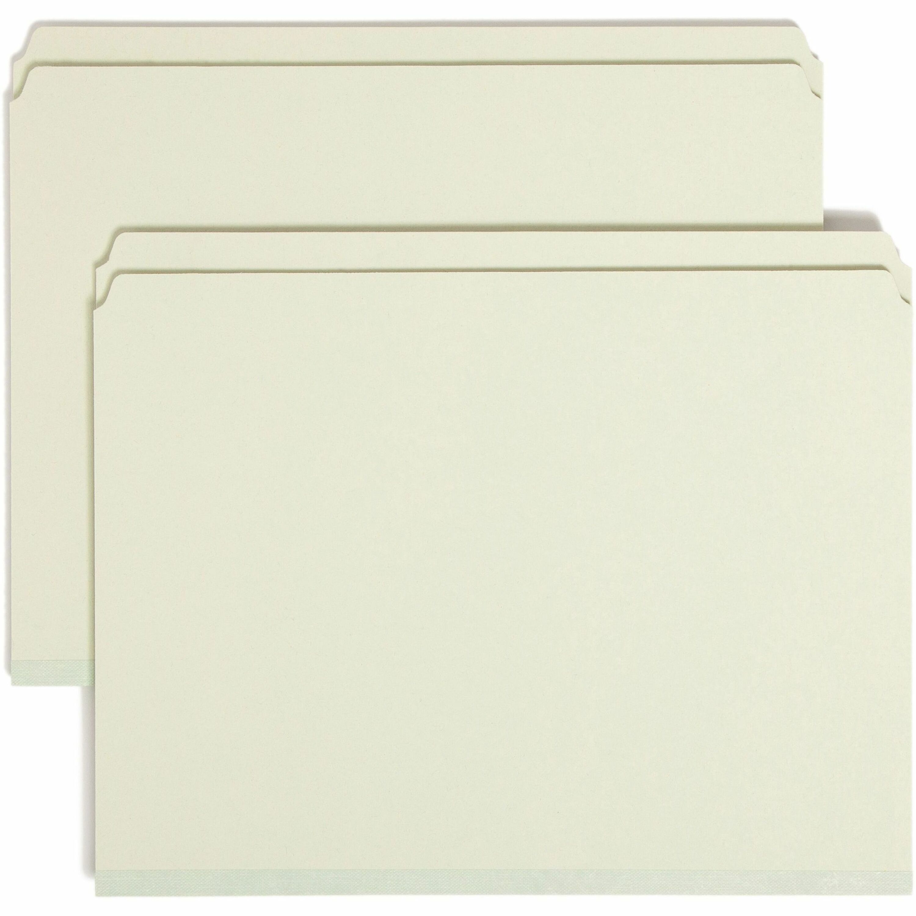 Smead Straight Tab Cut Letter Recycled Top Tab File Folder - 1" Folder Capacity - 8 1/2" x 11" - 1" Expansion - Pressboard - Gray, Green - 100% Recycled - 25 / Box -