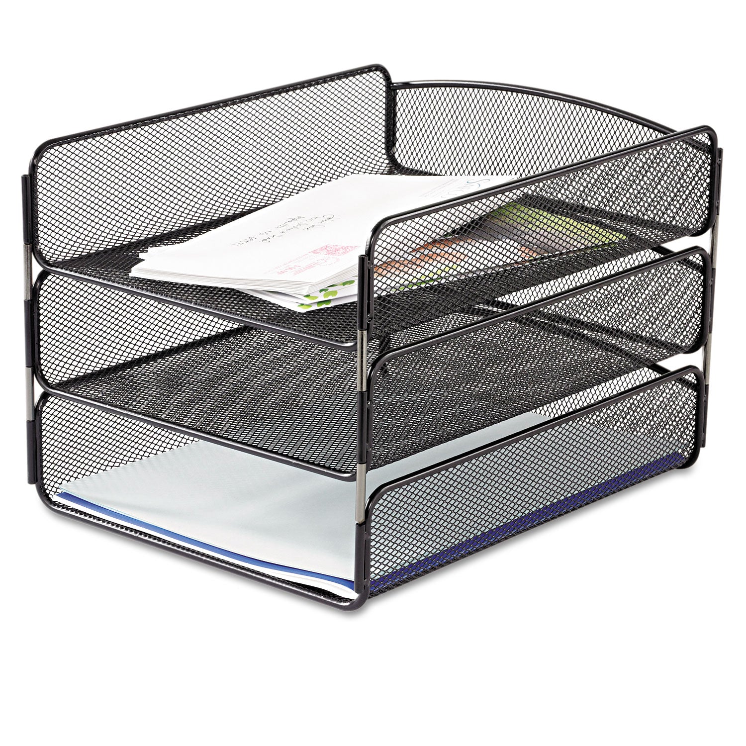 Onyx Desk Tray, 3 Sections, Letter Size Files, 9.25" x 11.75" x 8", Black -