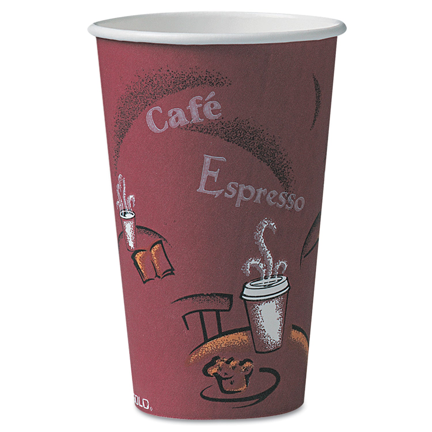 Paper Hot Drink Cups in Bistro Design, 16 oz, Maroon, 300/Carton -