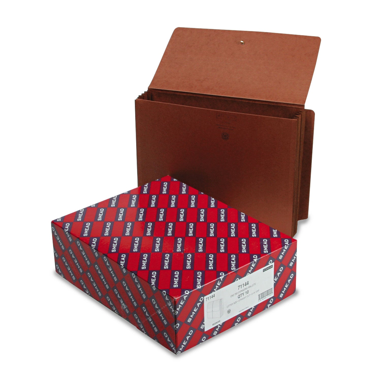 Redrope End Tab Wallets, 5.25" Expansion, 1 Section, Elastic Cord Closure, Straight Tabs, Letter Size, Redrope, 10/Box -