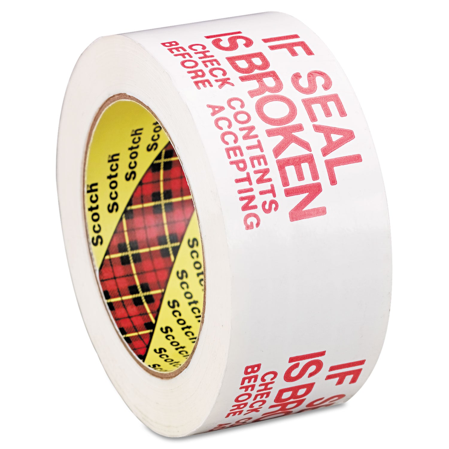Printed Message Box Sealing Tape, 3" Core, 1.88" x 109 yds, Red/White -