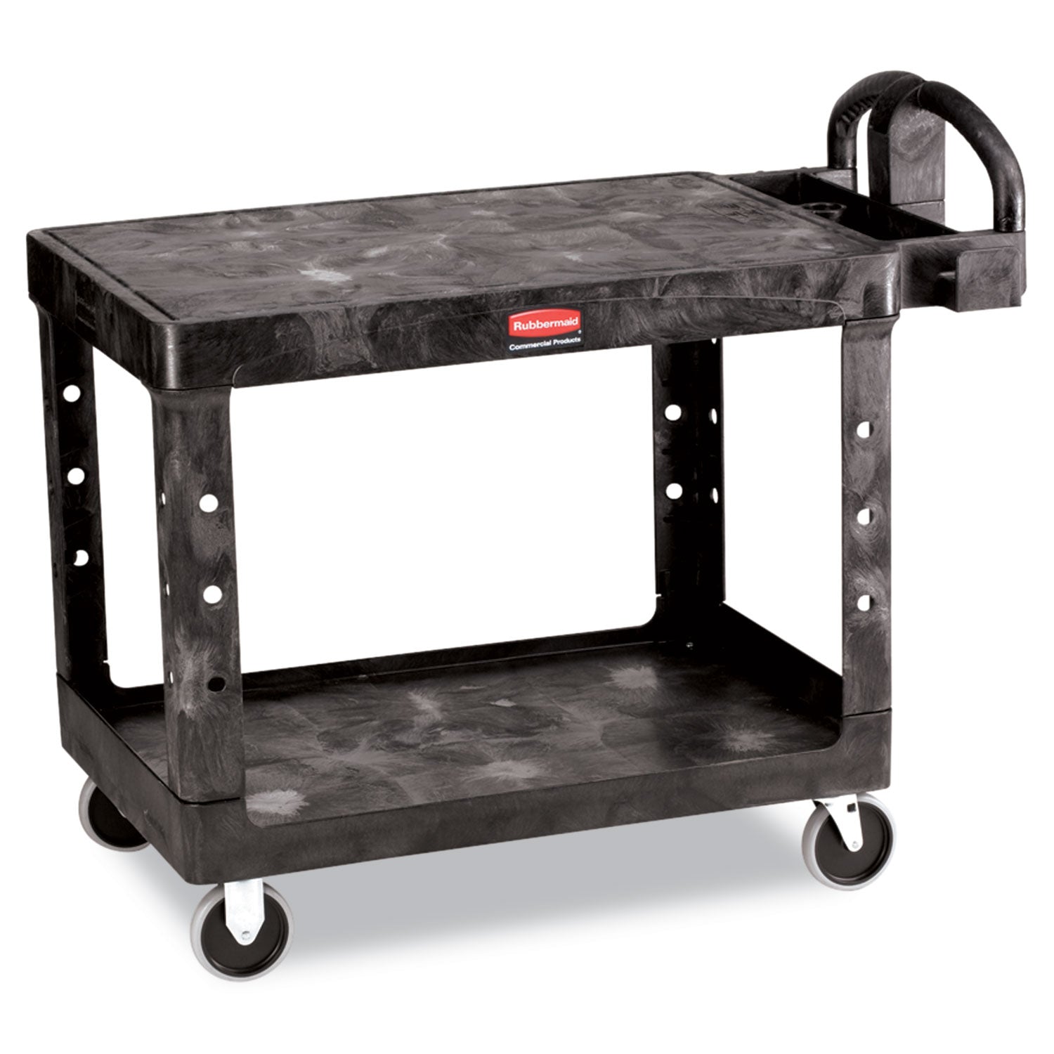 Flat Shelf Utility Cart, Plastic, 2 Shelves, 500 lb Capacity, 25.25" x 44" x 38.13", Black -
