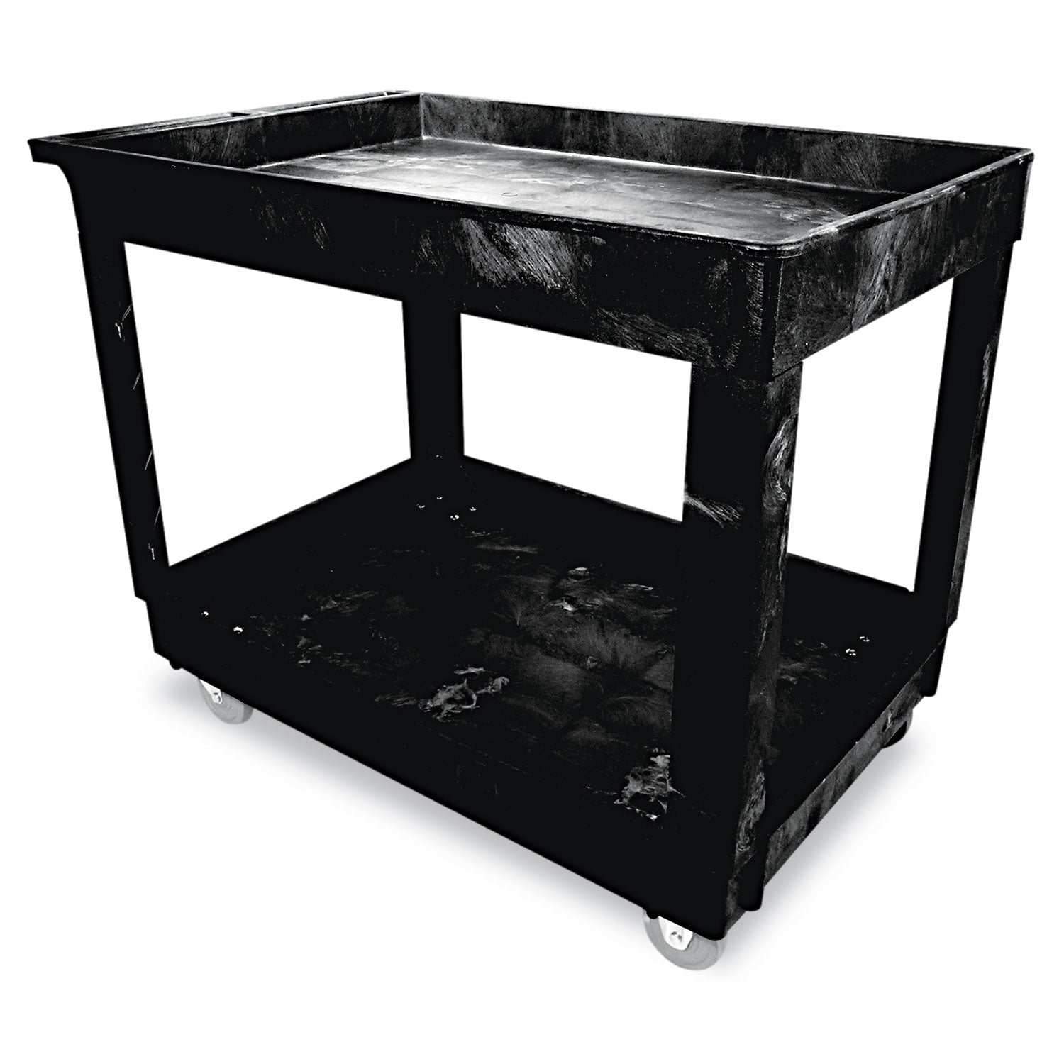 Service/Utility Carts, Plastic, 2 Shelves, 500 lb Capacity, 24" x 40" x 31.25", Black -