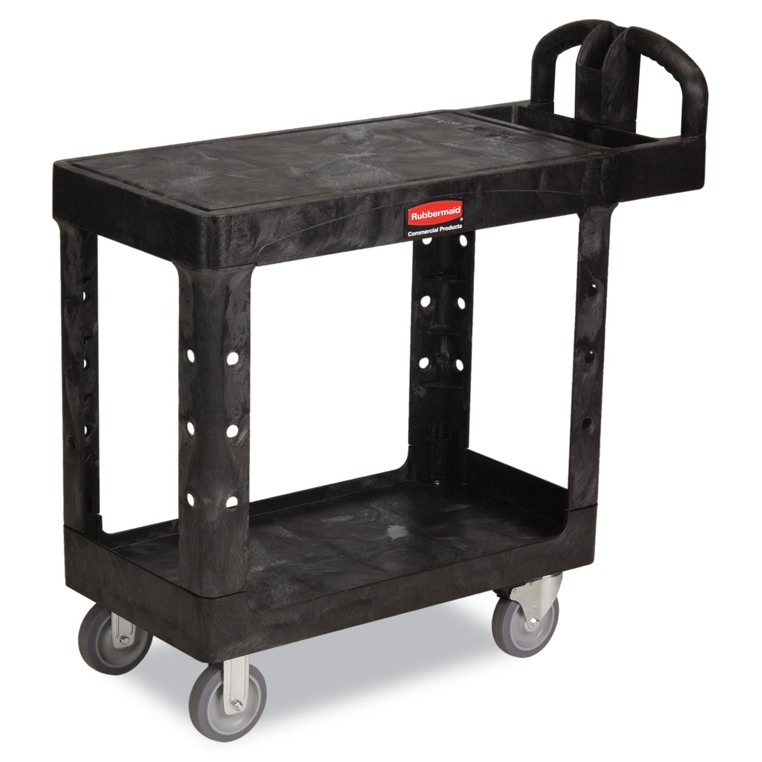 Flat Shelf Utility Cart, Plastic, 2 Shelves, 500 lb Capacity, 19.19" x 37.88" x 33.33", Black -
