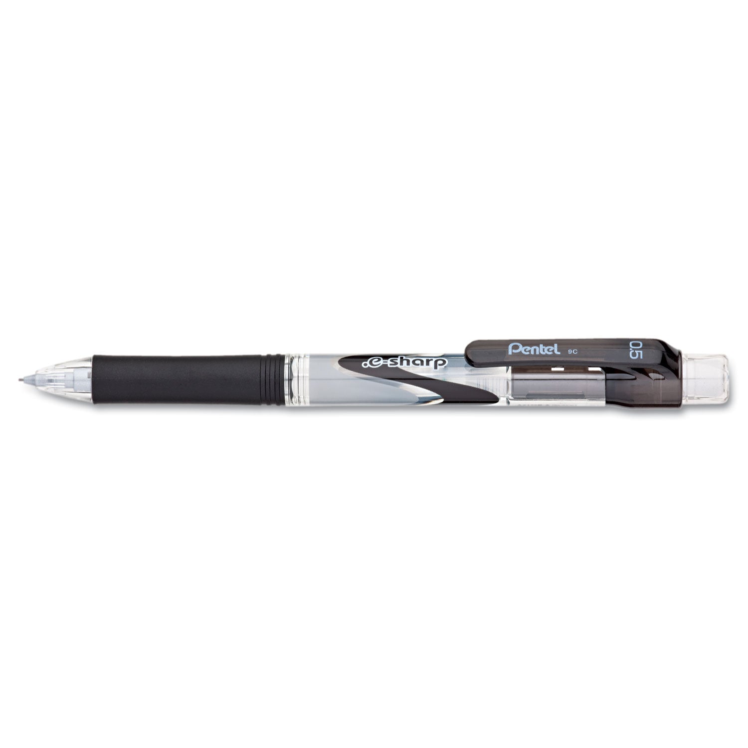 .e-Sharp Mechanical Pencil, 0.5 mm, HB (#2), Black Lead, Black Barrel, Dozen -