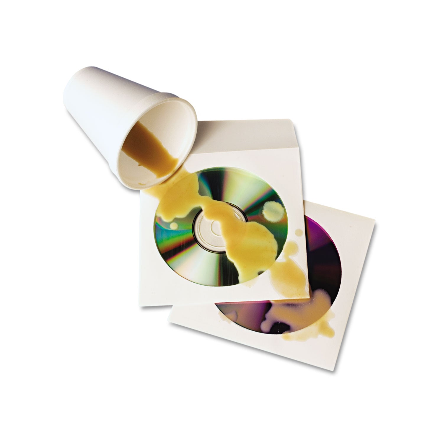 Tech-No-Tear Poly/Paper CD/DVD Sleeves, 1 Disc Capacity, White, 100/Box -