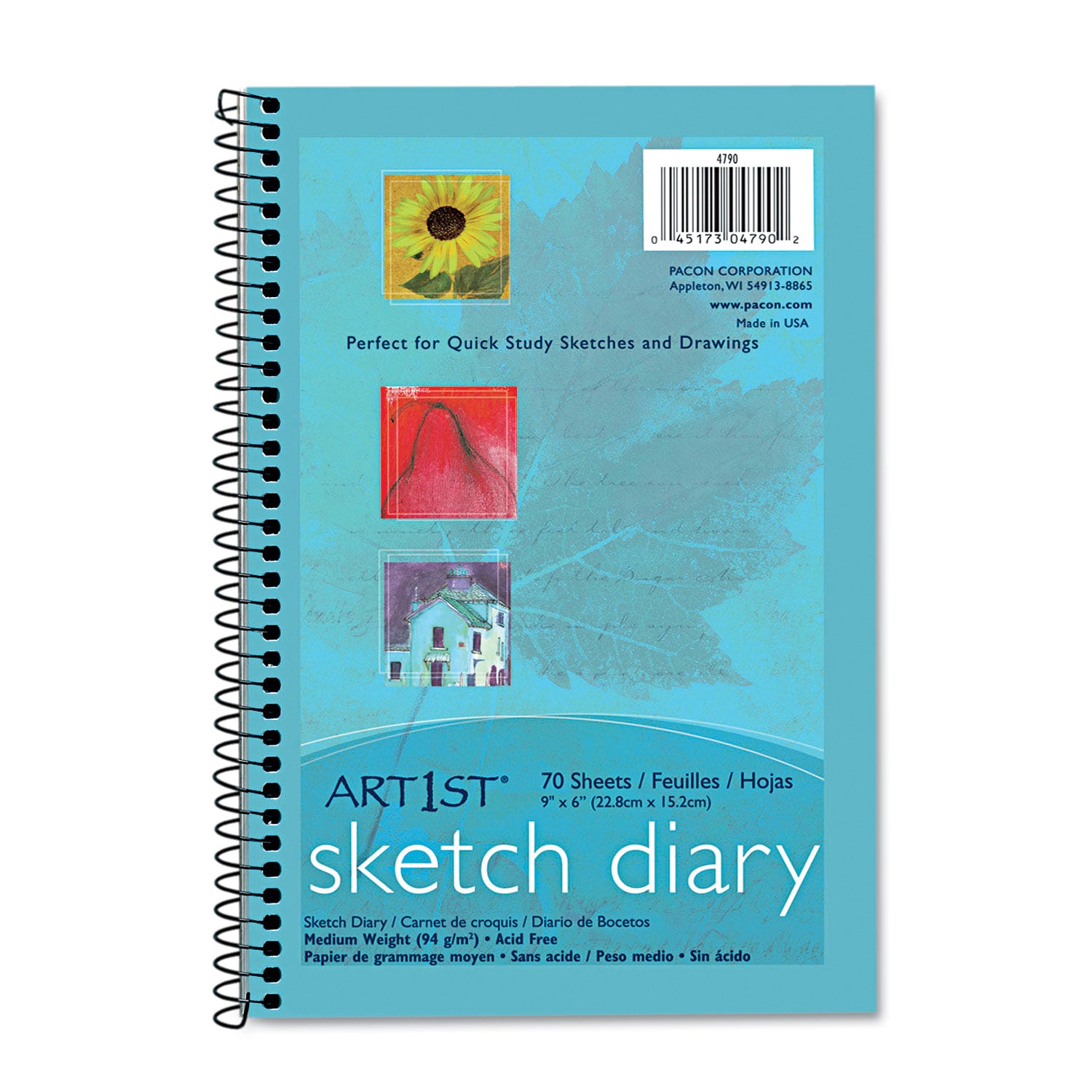 Art1st Sketch Diary, 64 lb Text Paper Stock, Blue Cover, (70) 9 x 6 Sheets -