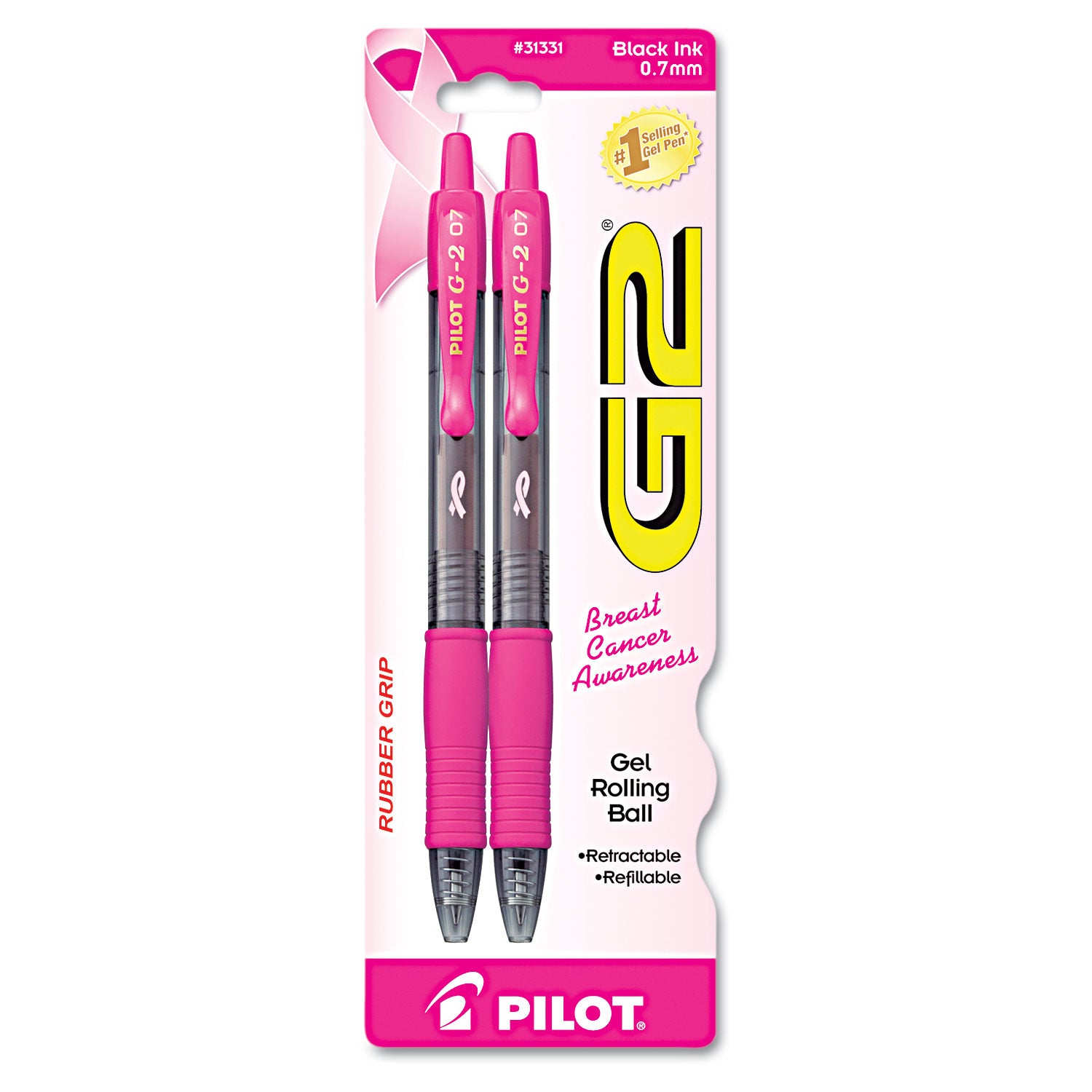g2-premium-breast-cancer-awareness-gel-pen-retractable-fine-07-mm-black-ink-smoke-pink-barrel-2-pack_pil31331 - 2