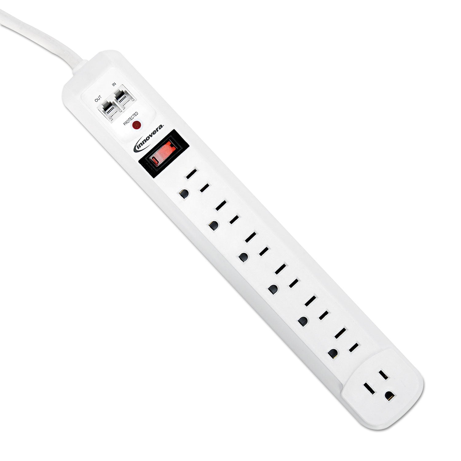 Surge Protector, 7 AC Outlets, 4 ft Cord, 1,080 J, White -