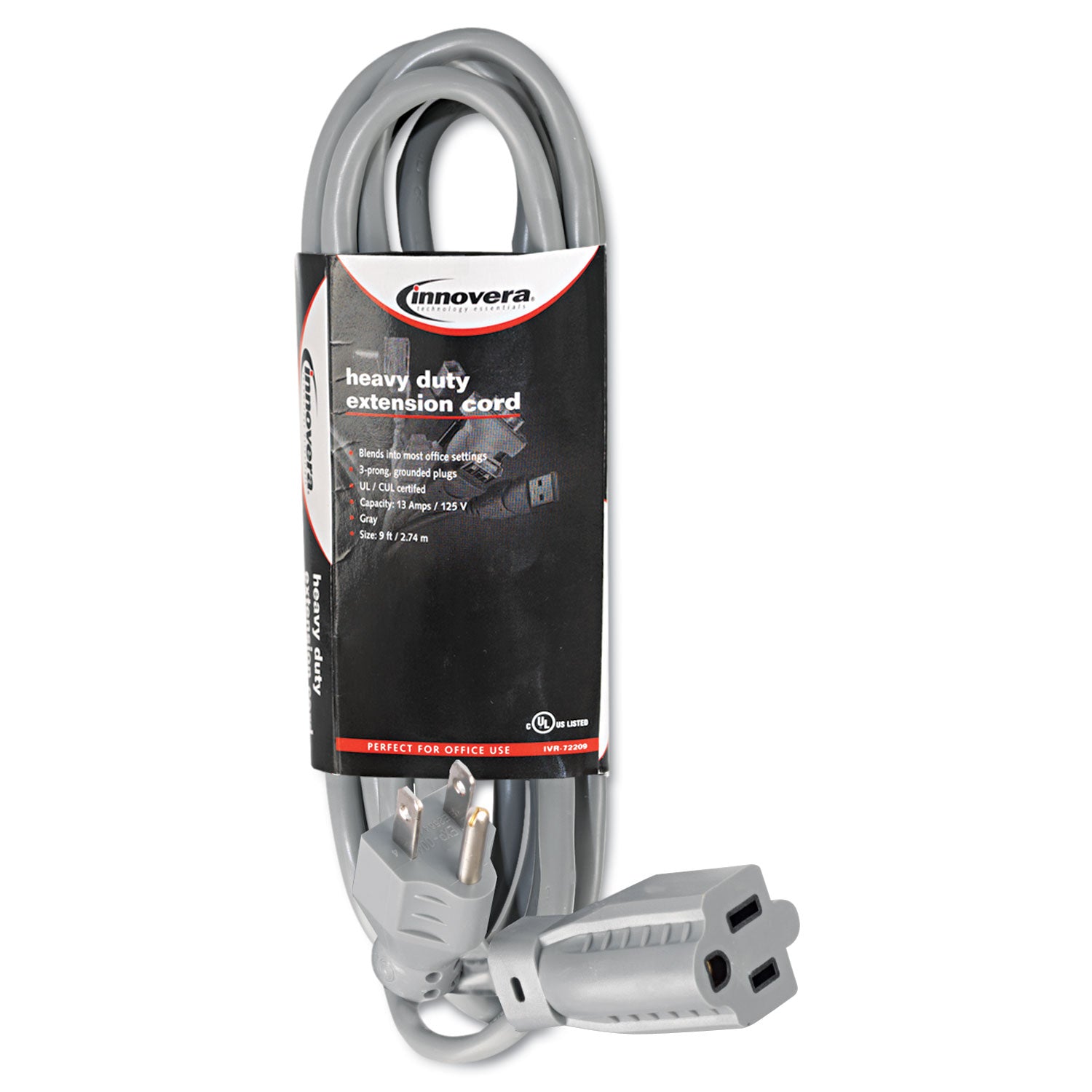 Indoor Heavy-Duty Extension Cord, 9 ft, 13 A, Gray -