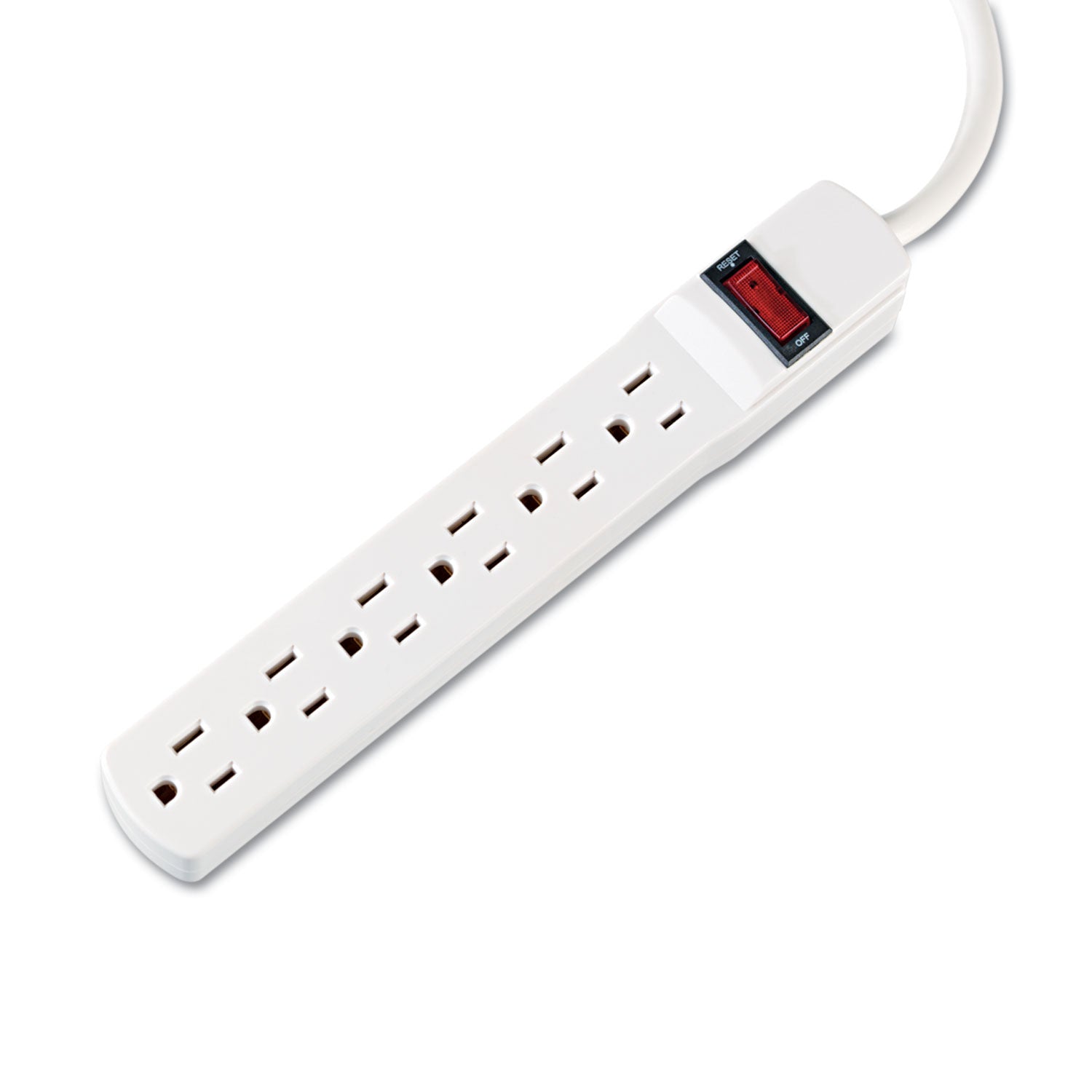 Power Strip, 6 Outlets, 6 ft Cord, Ivory -