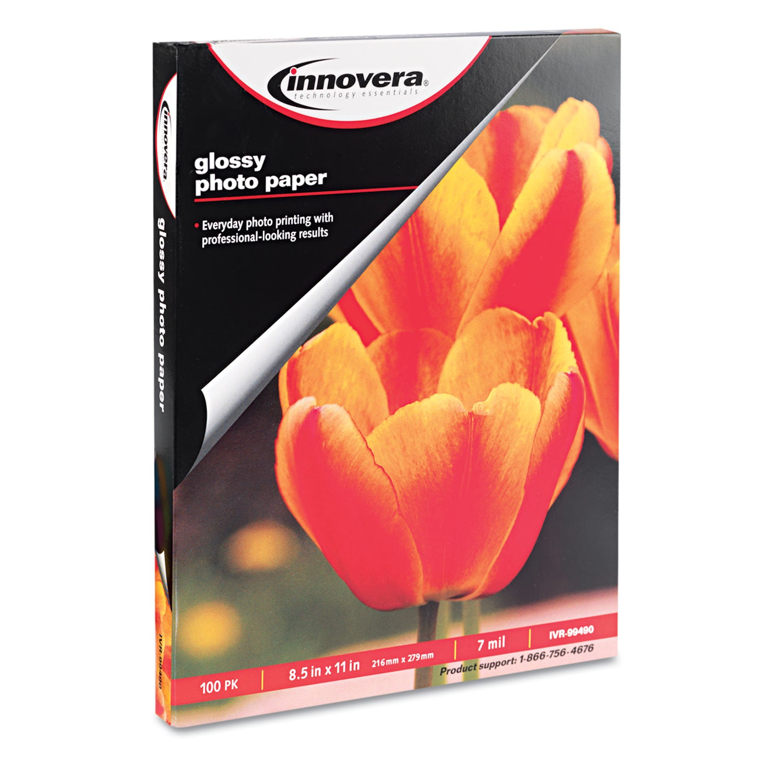 Glossy Photo Paper, 7 mil, 8.5 x 11, Glossy White, 100/Pack -